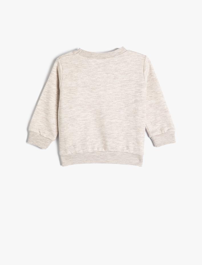 Erkek Bebek Sweatshirt Uzun Kollu Bisiklet Yaka Ayıcık Baskılı Şardonlu