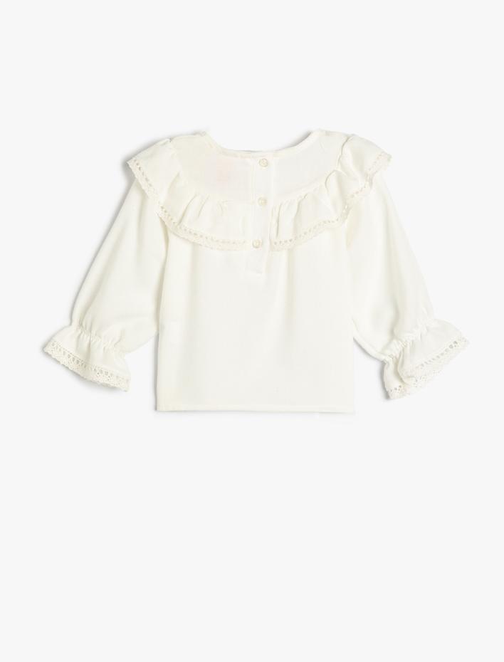 Kız Bebek Gömlek Uzun Kollu Volan Yaka Detaylı Lastik Manşetli