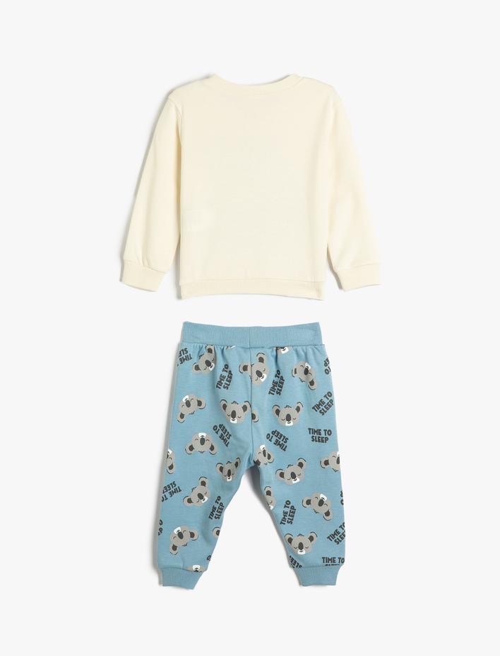 Erkek Bebek Pamuklu Pijama Takımı Koalalı Uzun Kollu Tişört ve Beli Lastikli Pijama Altı 2 Parça