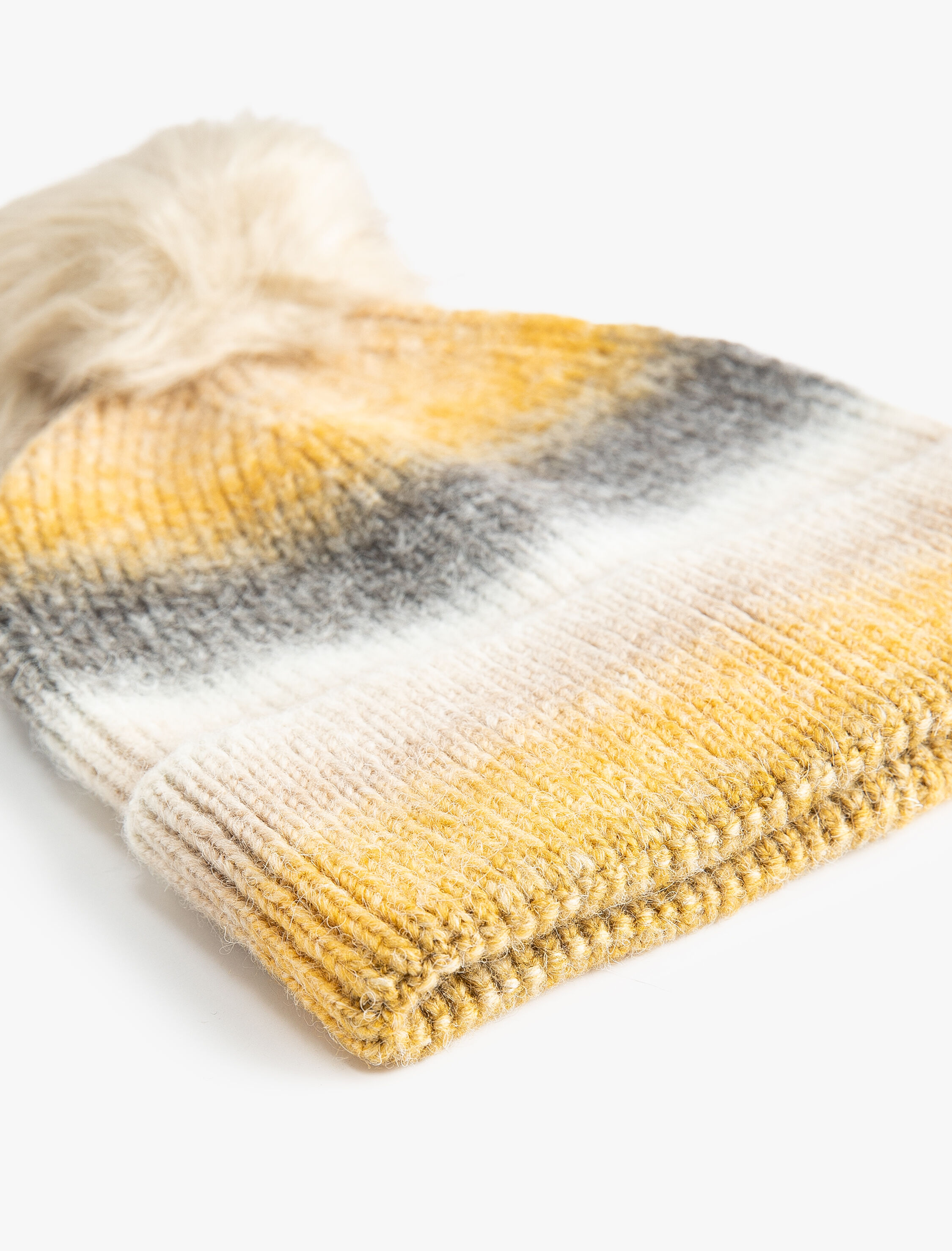  Kadın Lastikli Örgü Bere Kenarları Katlı Peluş Ponpon Detaylı