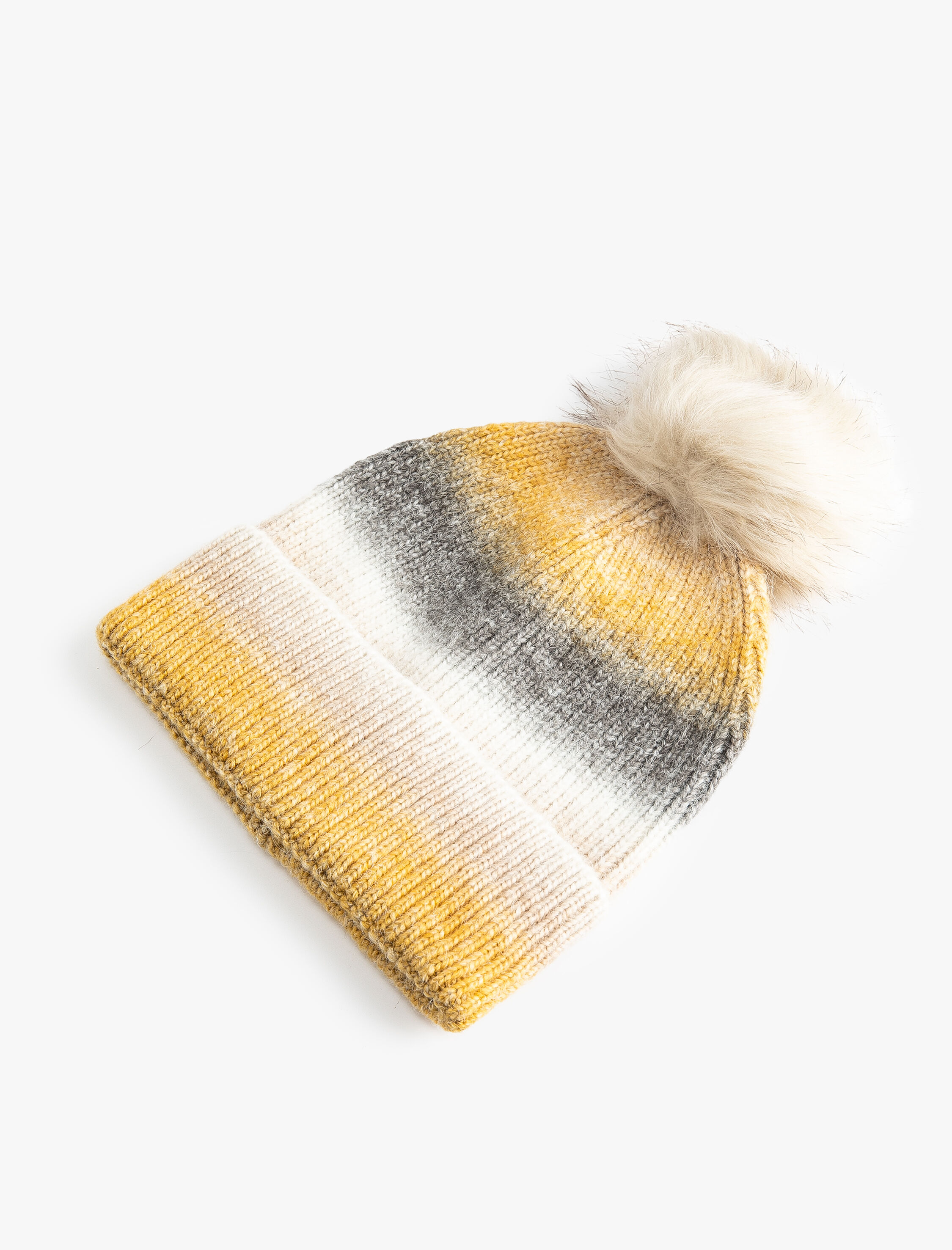  Kadın Lastikli Örgü Bere Kenarları Katlı Peluş Ponpon Detaylı