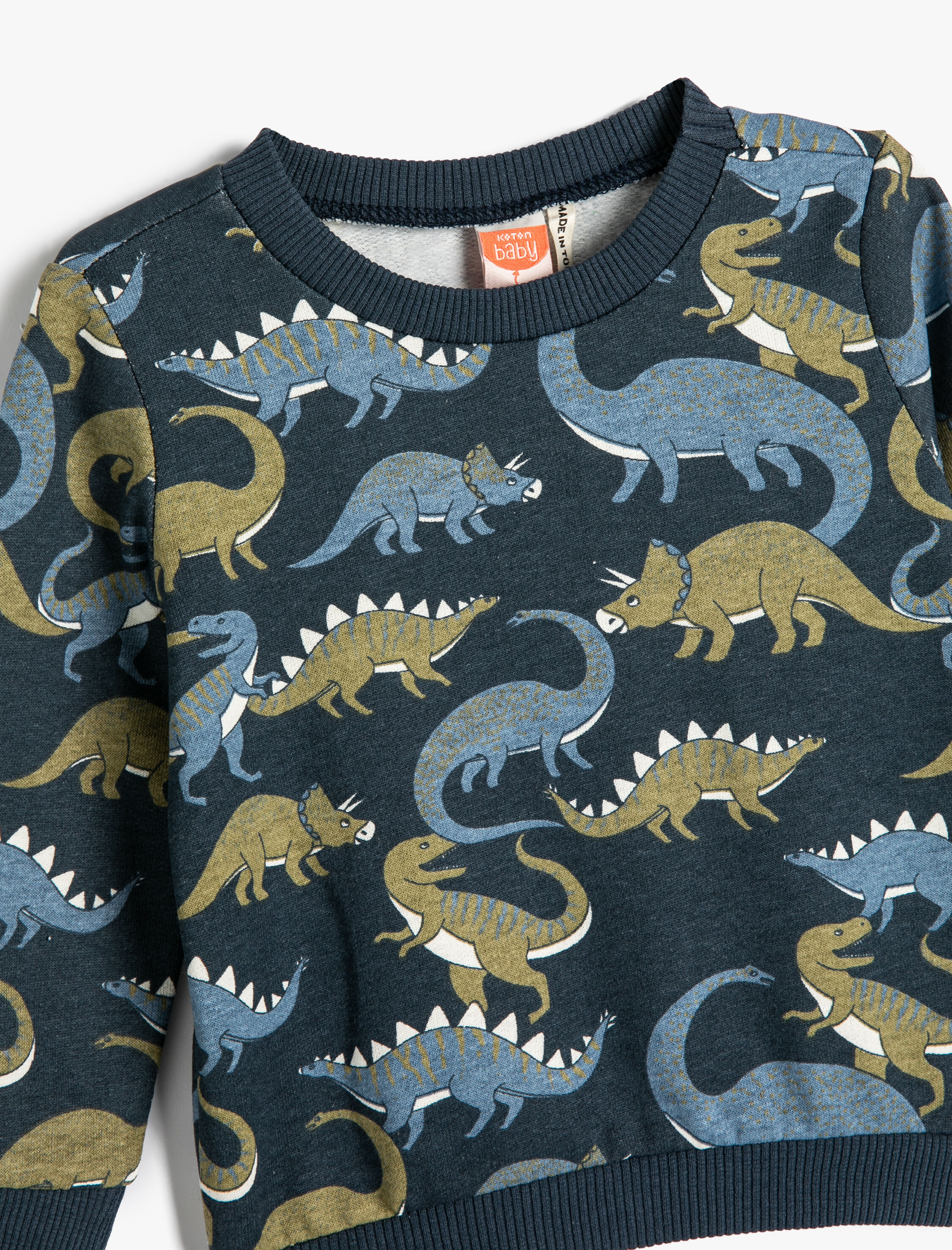  Erkek Bebek Dinozorlu Sweatshirt Bisiklet Yaka Uzun Kollu Şardonlu