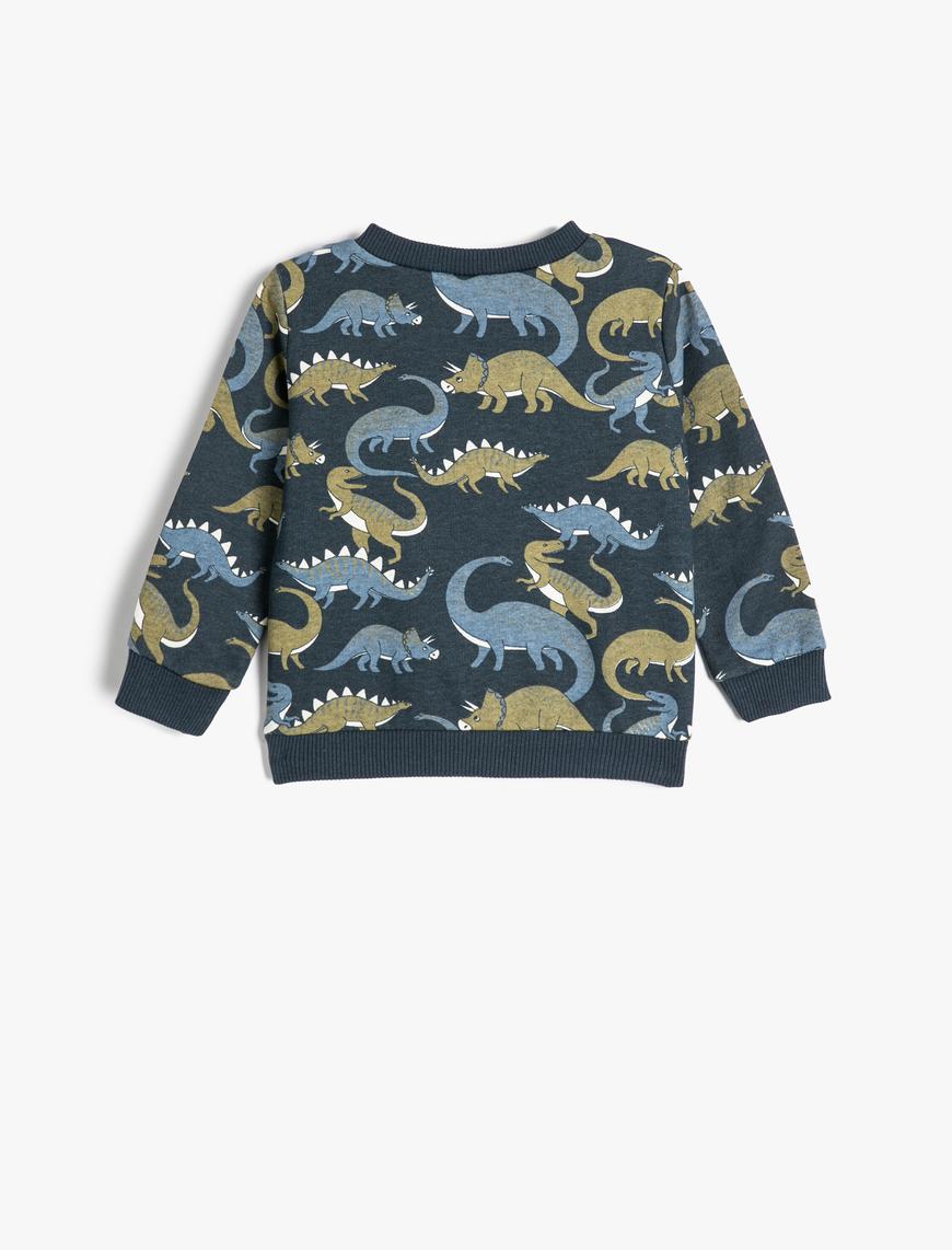  Erkek Bebek Dinozorlu Sweatshirt Bisiklet Yaka Uzun Kollu Şardonlu