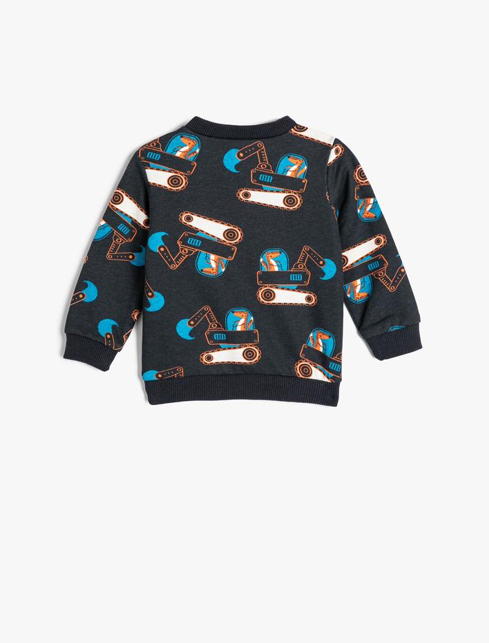 Erkek Bebek Sweatshirt Vinç Baskılı Bisiklet Yaka Uzun Kollu Şardonlu