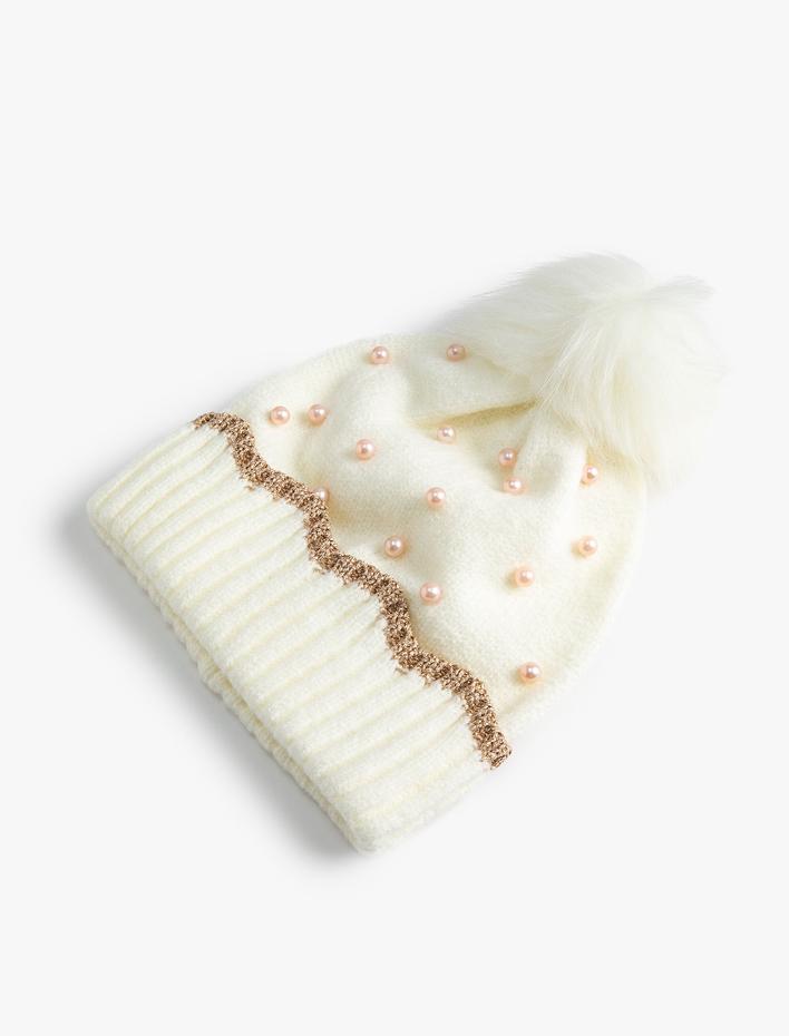 Kız Çocuk Ponponlu Örgü Bere Boncuk Detaylı