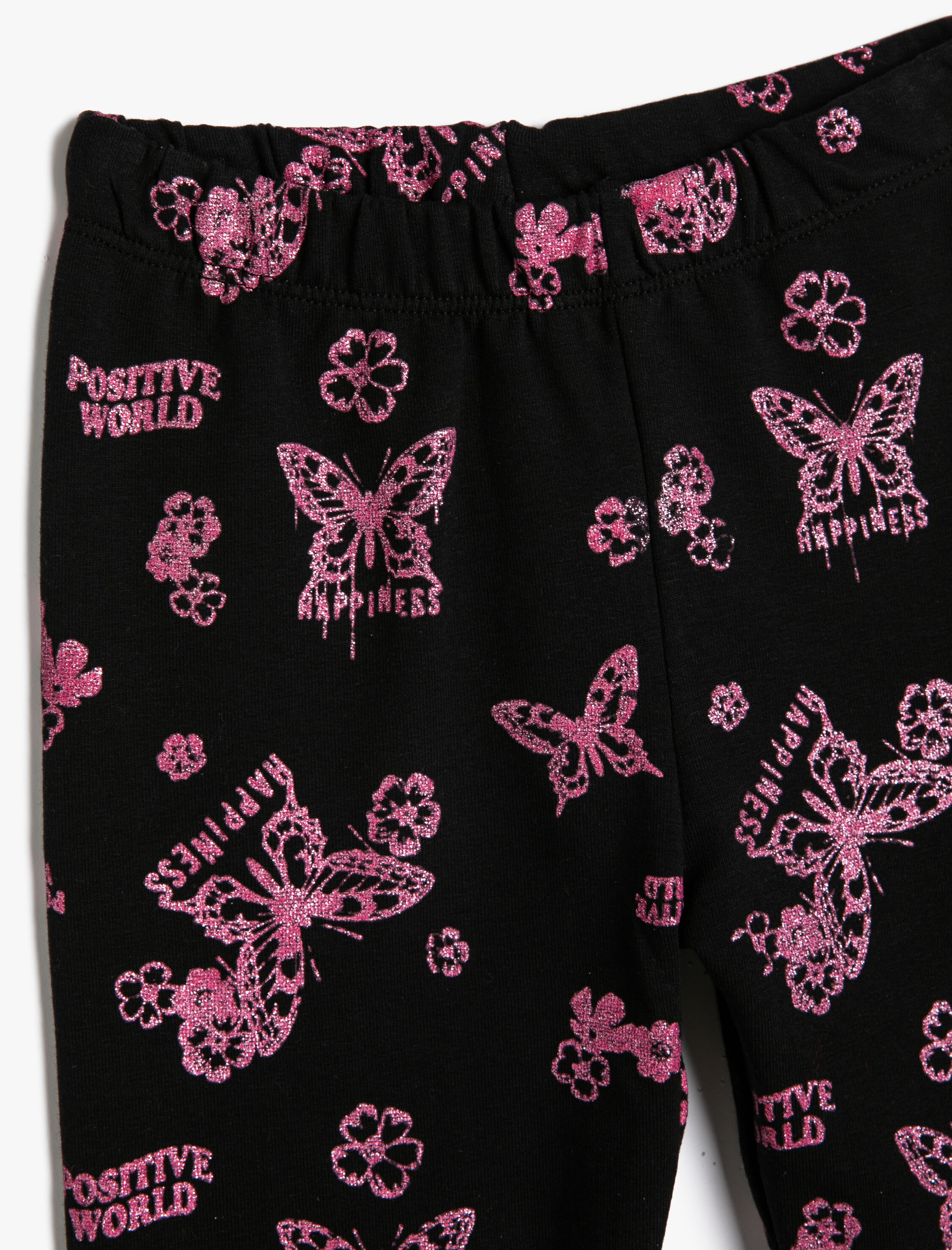  Kız Çocuk Kelebekli Tayt Parlak Baskılı Pamuklu Şardonlu