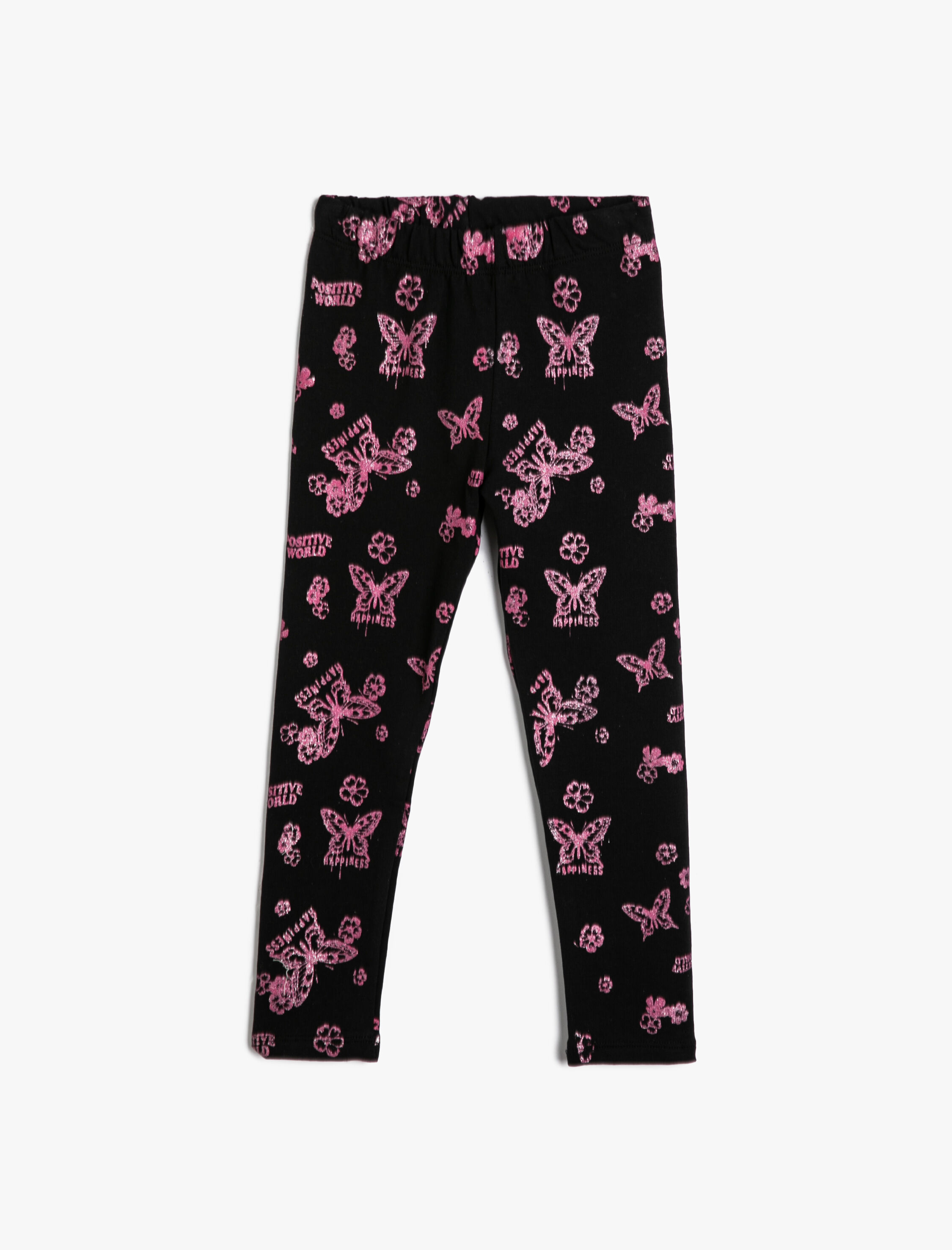  Kız Çocuk Kelebekli Tayt Parlak Baskılı Pamuklu Şardonlu