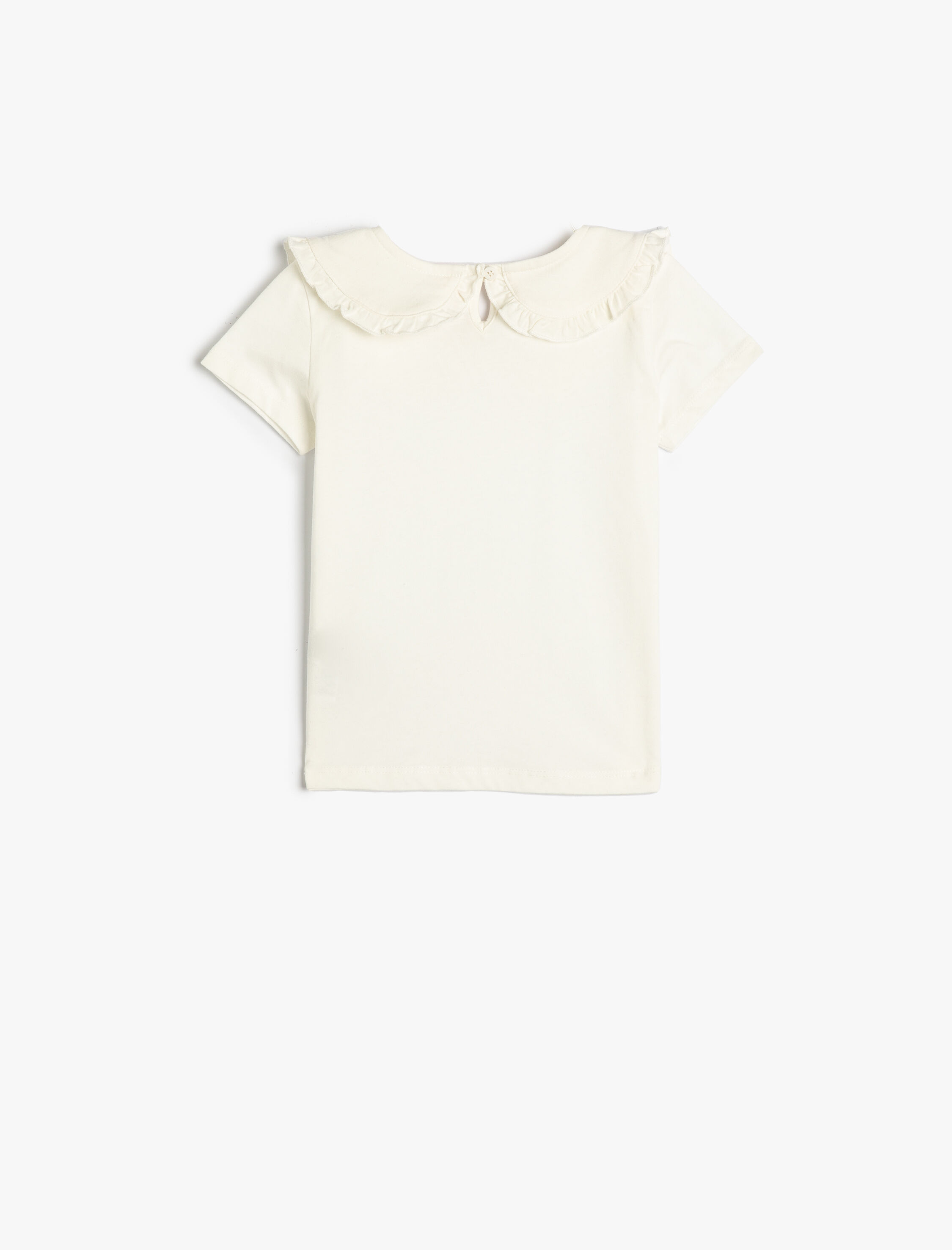  Kız Bebek Tişört Kısa Kollu Bebe Yaka Fırfır ve Çiçek Detaylı Pamuklu