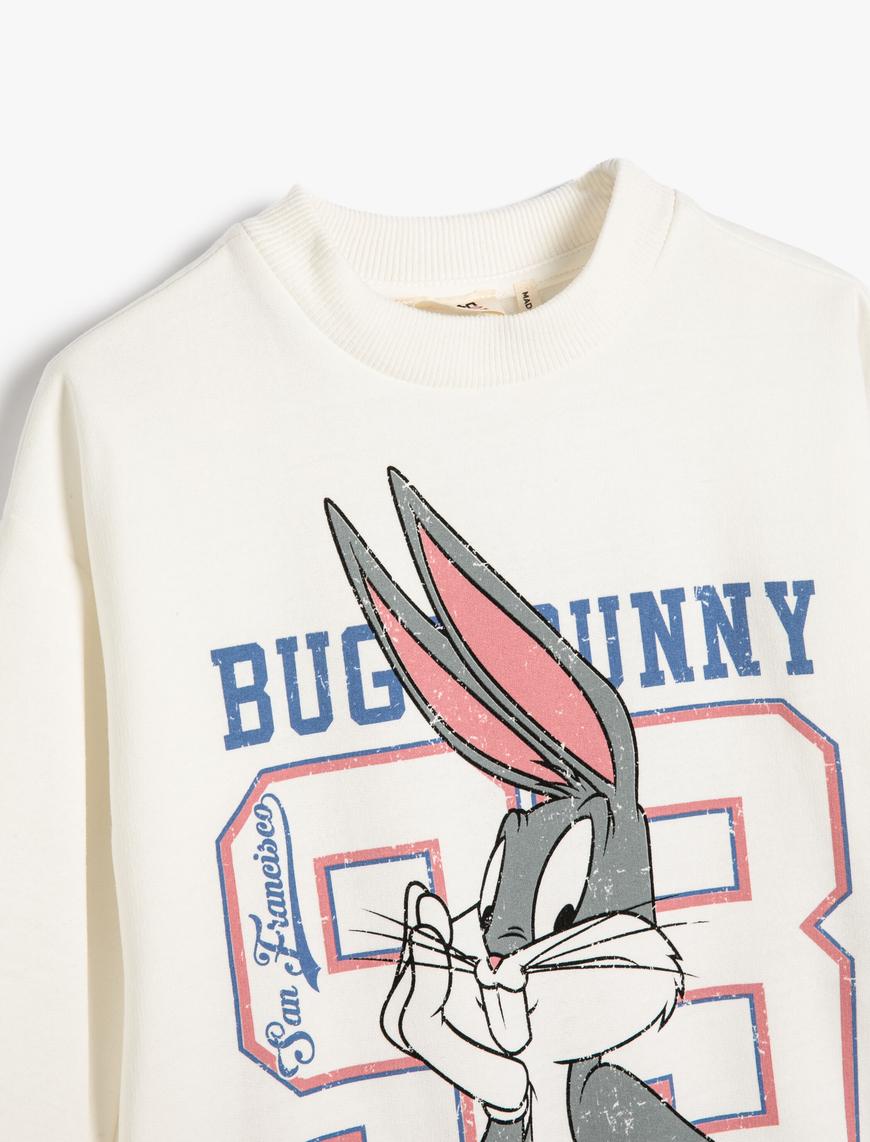  Kız Çocuk Bugs Bunny Sweatshirt Lisanslı Uzun Kollu Bisiklet Yaka Şardonlu