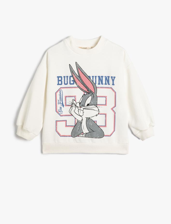 Kız Çocuk Bugs Bunny Sweatshirt Lisanslı Uzun Kollu Bisiklet Yaka Şardonlu