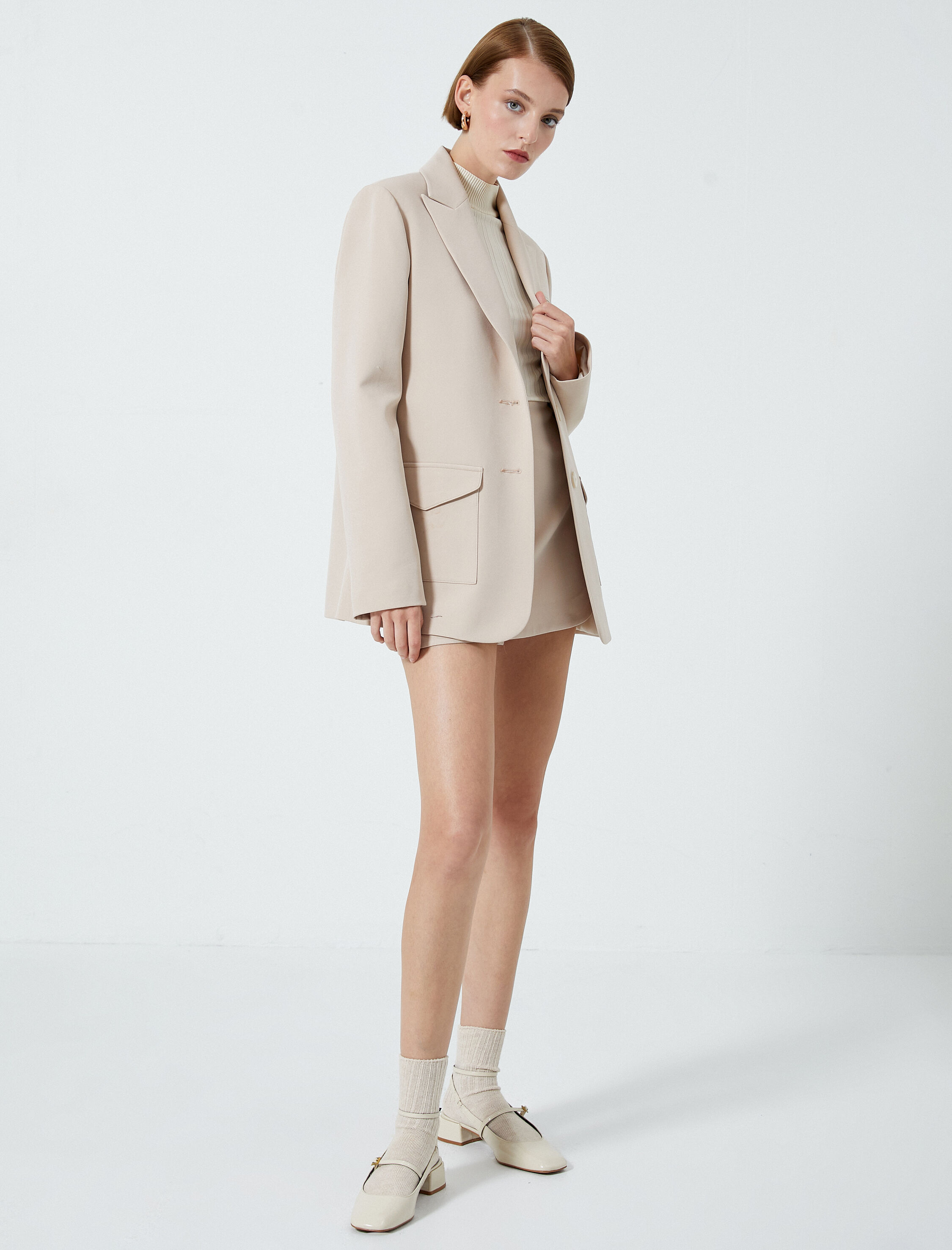   Blazer Ceket Düğmeli Kapaklı Cep Detaylı