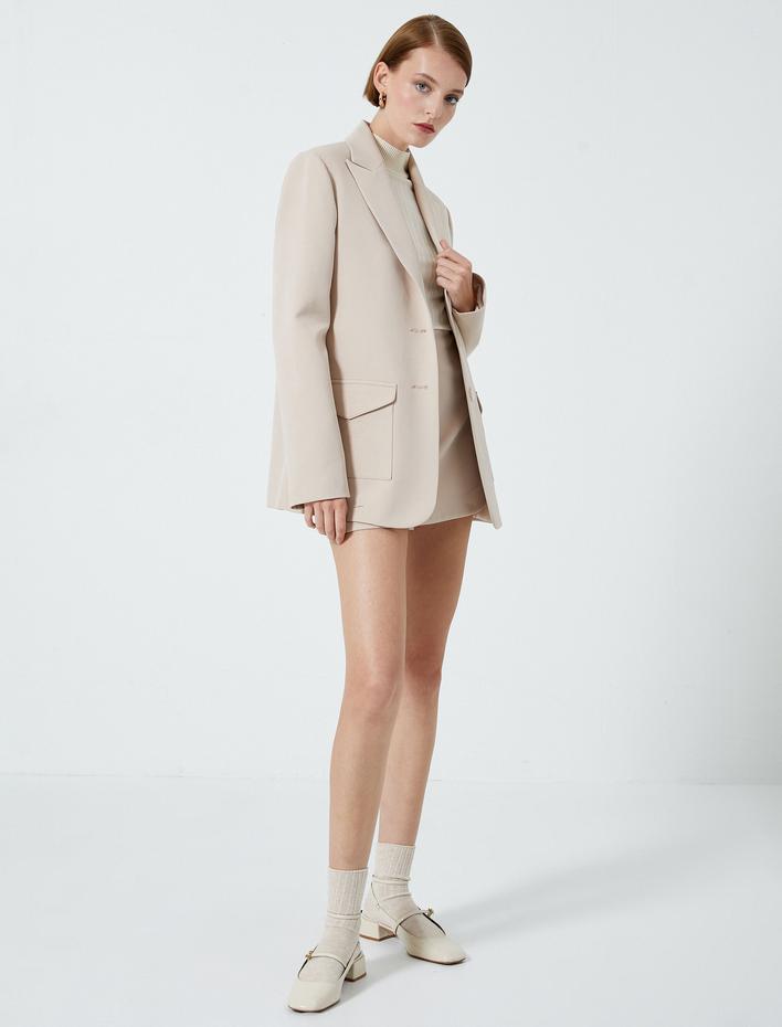  Blazer Ceket Düğmeli Kapaklı Cep Detaylı