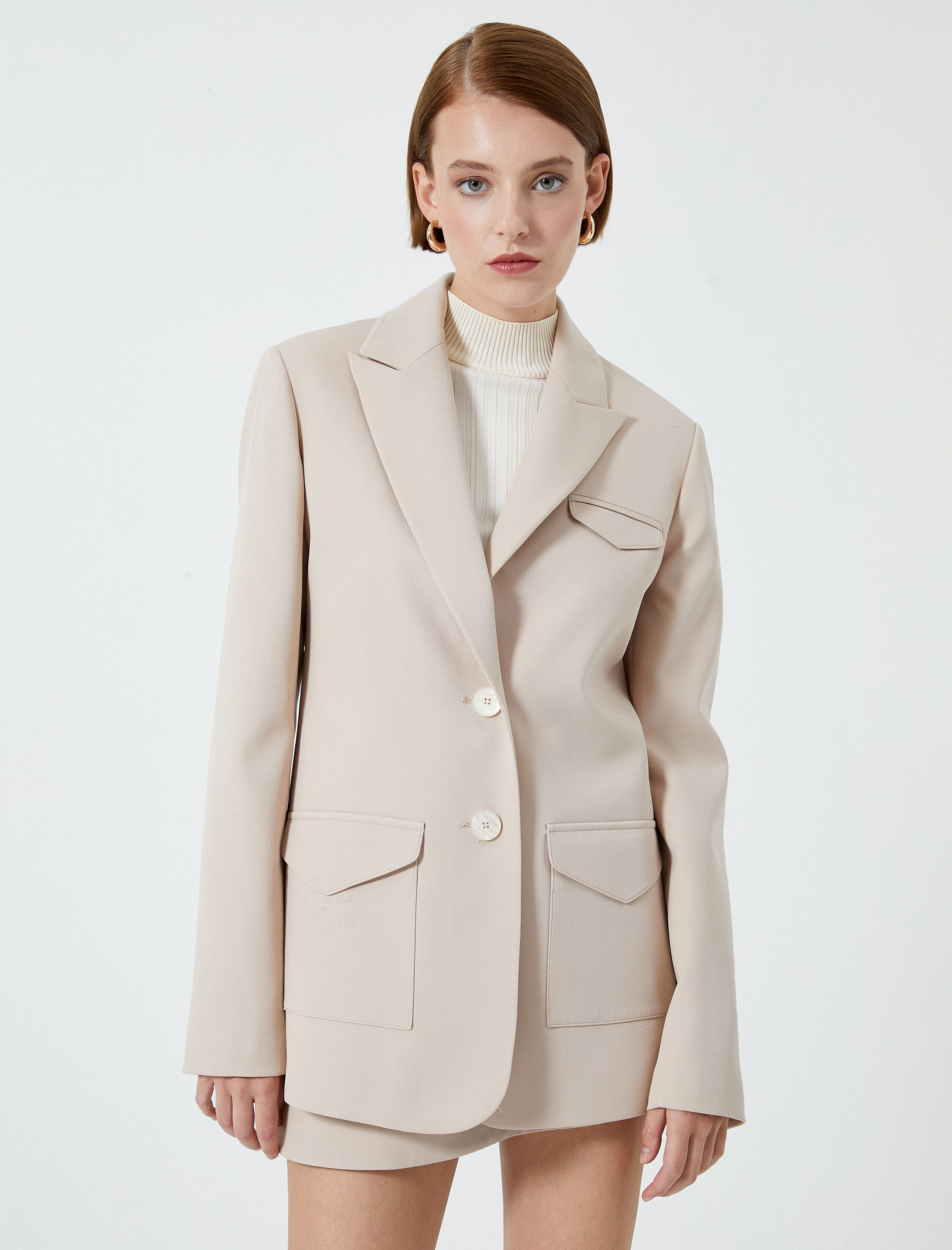   Blazer Ceket Düğmeli Kapaklı Cep Detaylı