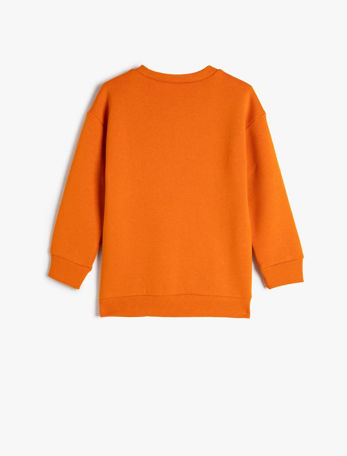 Erkek Çocuk Sweatshirt Uzun Kollu Bisiklet Yaka Yazı Baskı Detaylı Şardonlu