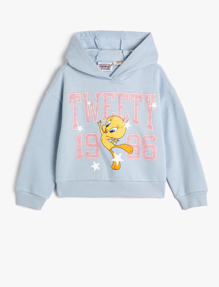 Kız Çocuk Tweety Kapşonlu Sweatshirt Lisanslı Uzun Kollu Şardonlu