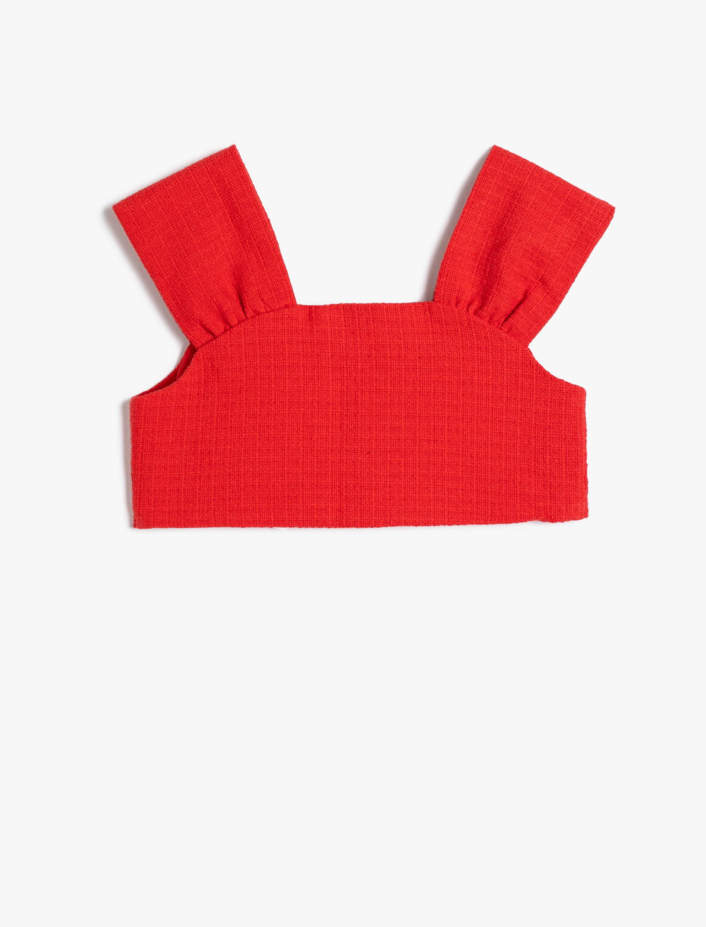  Kız Çocuk Crop Tüvit Bluz Düğme Detaylı Kolsuz Pamuklu