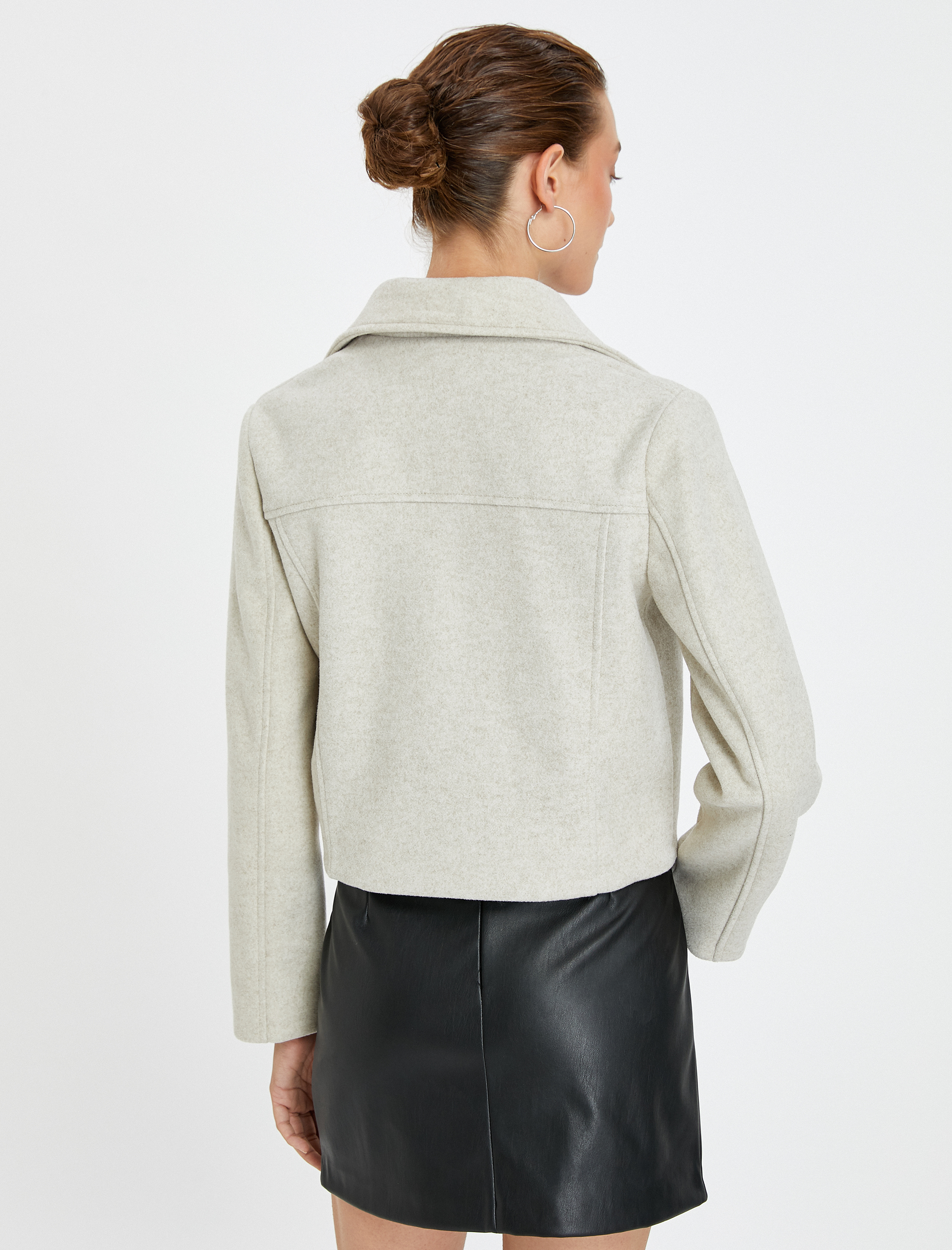   Biker Ceket Kruvaze Fermuarlı Cep Detaylı Astarlı