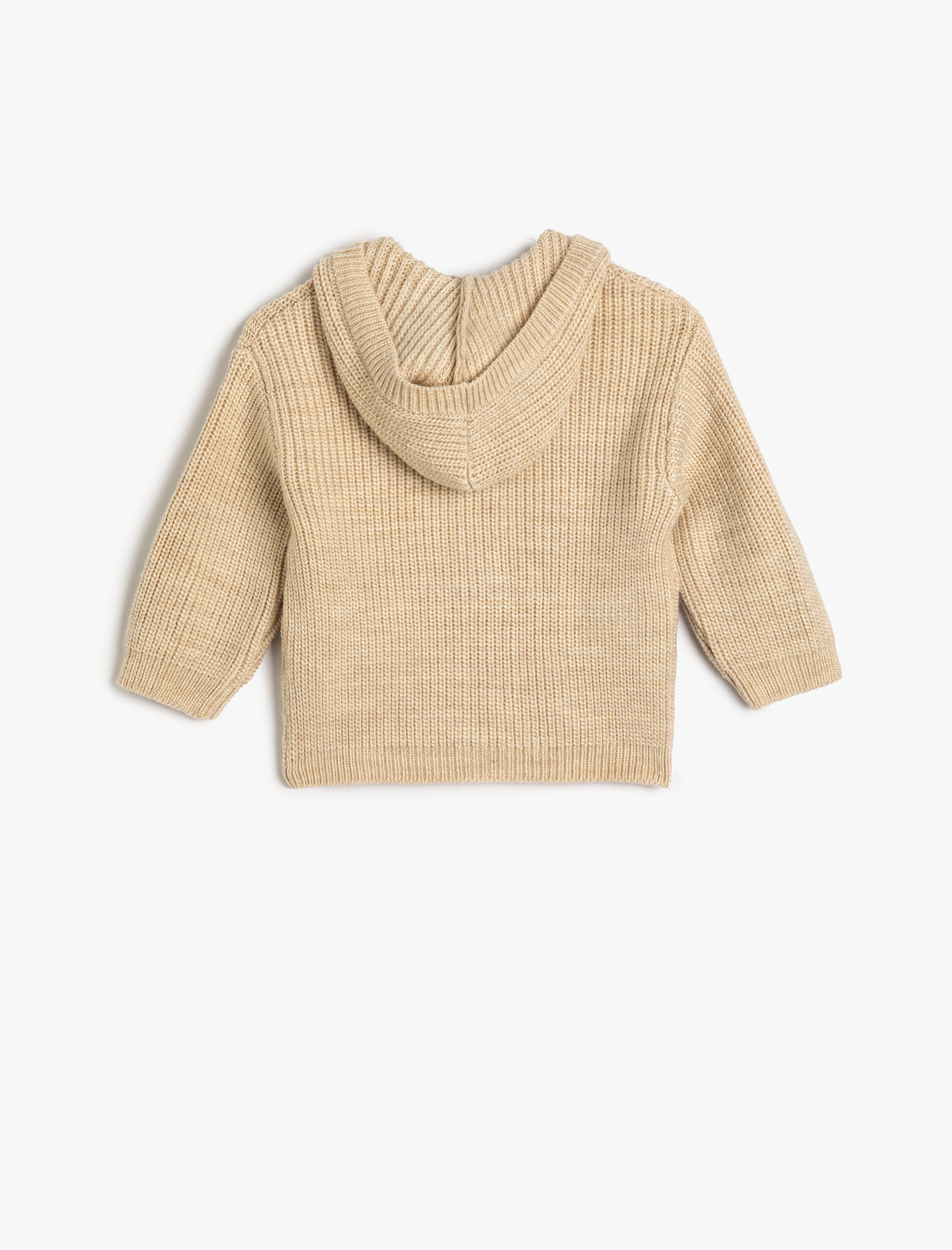  Erkek Bebek Kapşonlu Örgü Hırka Düğme Kapamalı Cep Detaylı