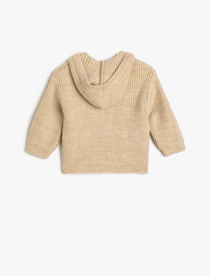 Erkek Bebek Kapşonlu Örgü Hırka Düğme Kapamalı Cep Detaylı