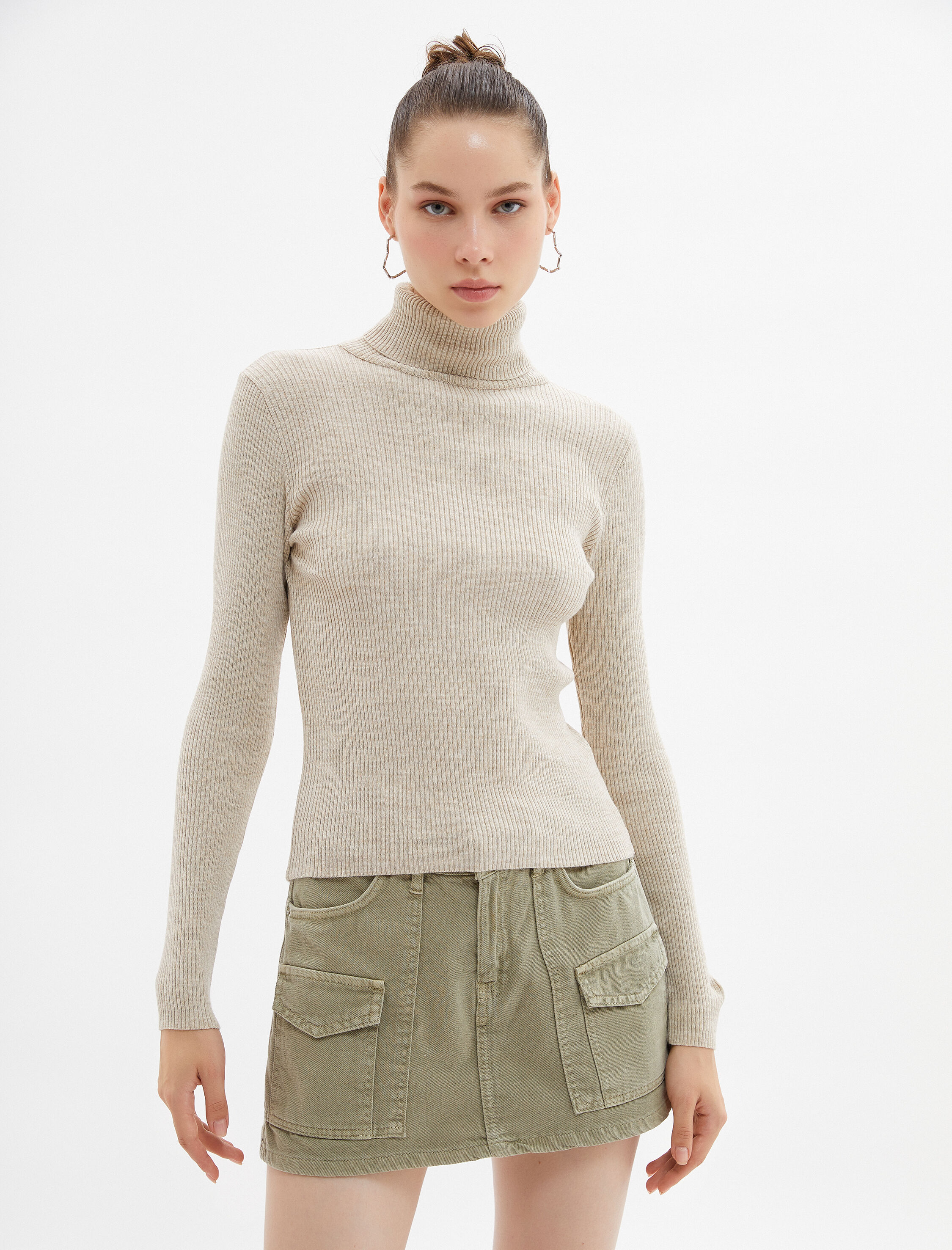   Balıkçı Yaka Kazak Triko Dar Kalıp Kaşkorse Uzun Kollu