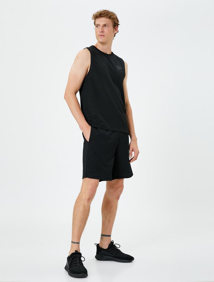  Sporcu Atleti Arkası Baskılı Bisiklet Yaka Kolsuz