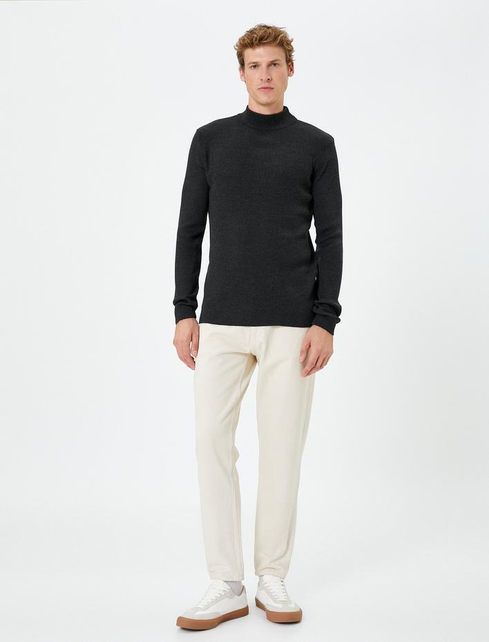  Basic Kazak Triko Yarım Balıkçı Yaka Dokulu Uzun Kollu