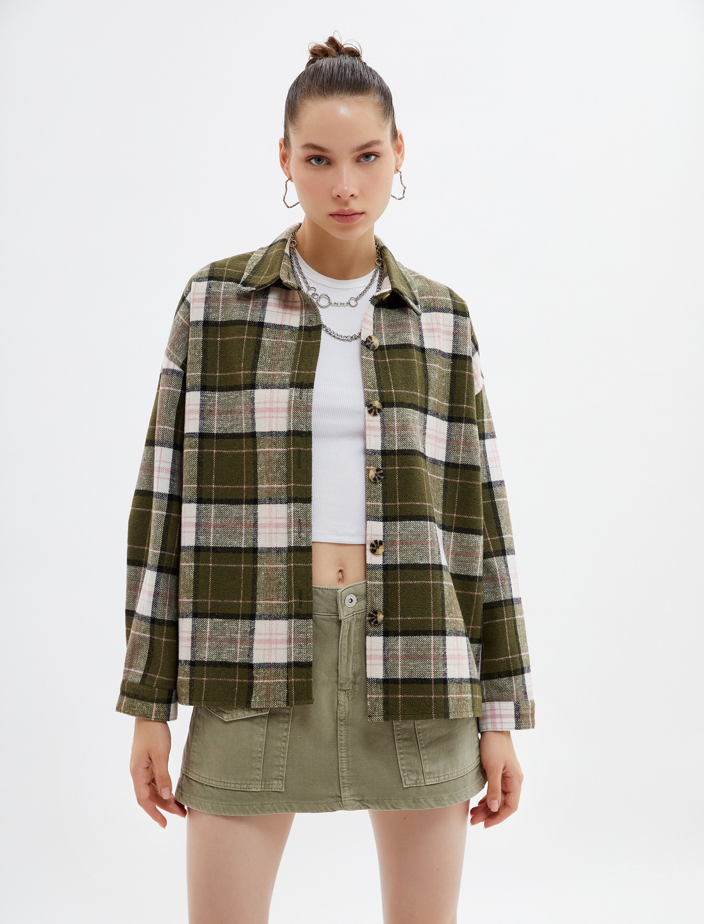   Oversize Oduncu Gömlek Ceket Yumuşak Dokulu Uzun Kollu