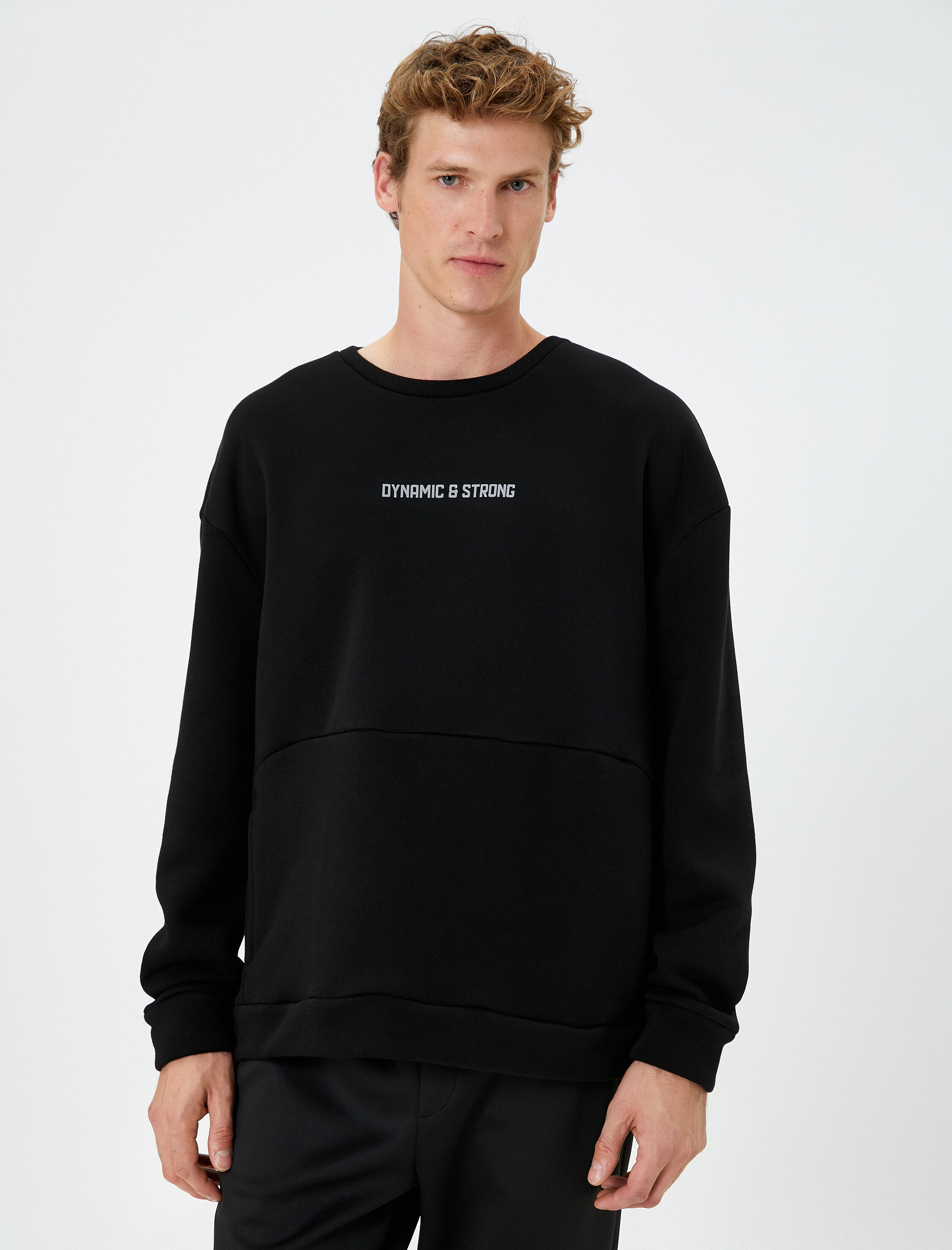   Spor Sweatshirt Slogan Baskılı Kanguru Cepli Bisiklet Yaka Şardonlu