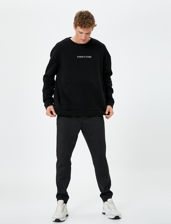  Spor Sweatshirt Slogan Baskılı Kanguru Cepli Bisiklet Yaka Şardonlu