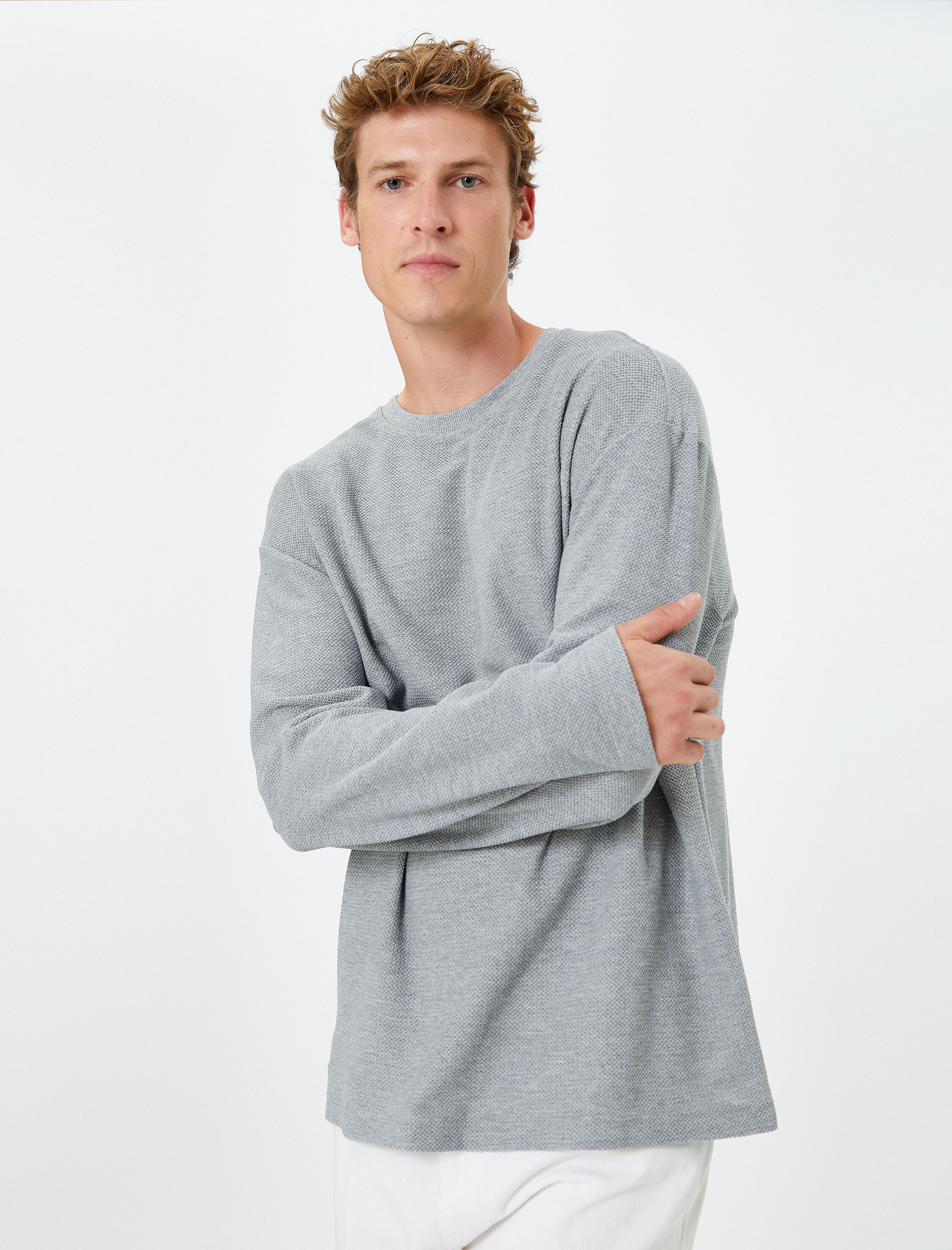   Basic Kazak Bisiklet Yaka Dokulu Uzun Kollu