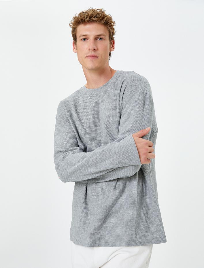  Basic Kazak Bisiklet Yaka Dokulu Uzun Kollu