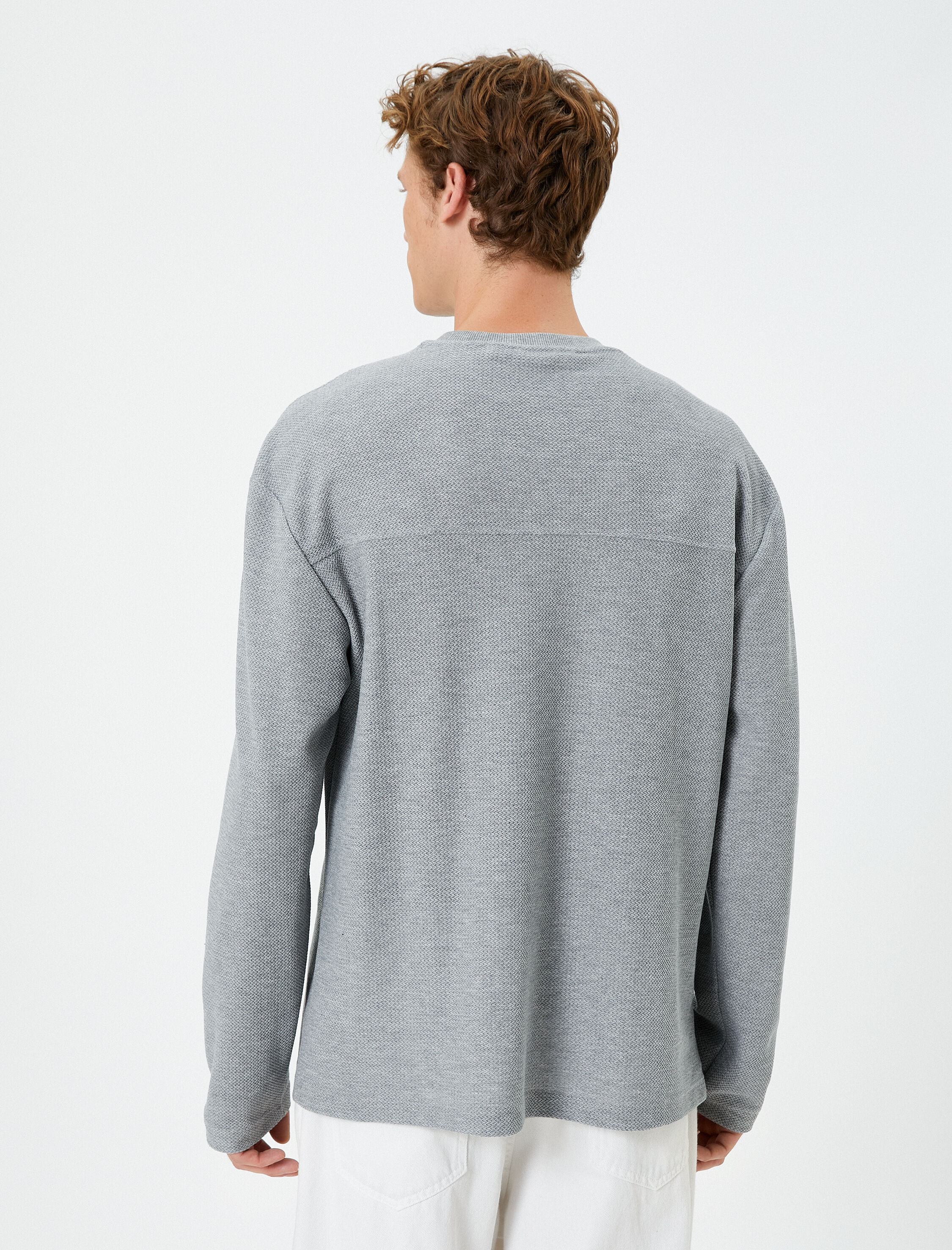   Basic Kazak Bisiklet Yaka Dokulu Uzun Kollu