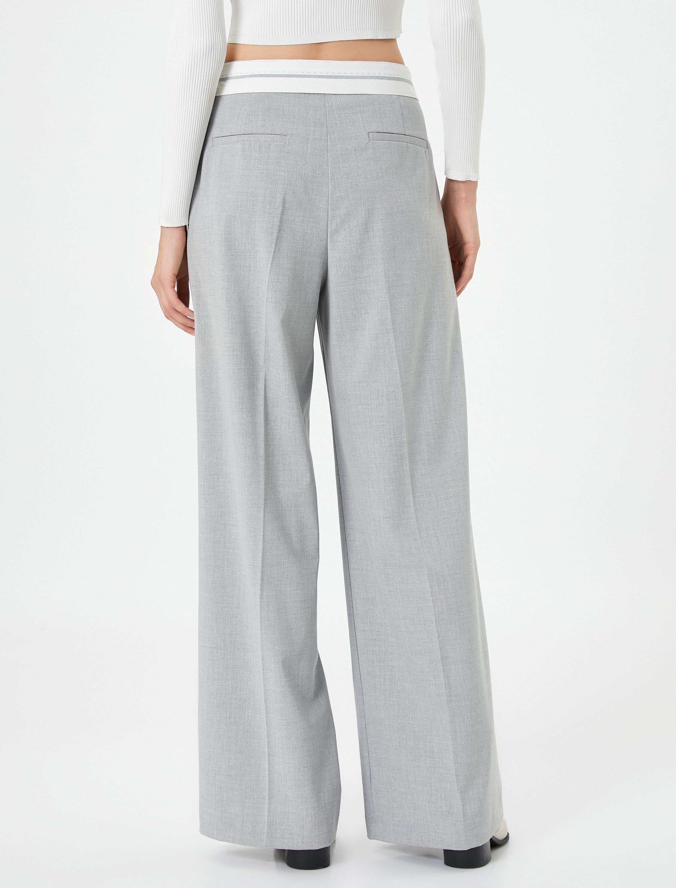 Palazzo Pantolon Pile Detaylı Cepli Normal Düz Paça