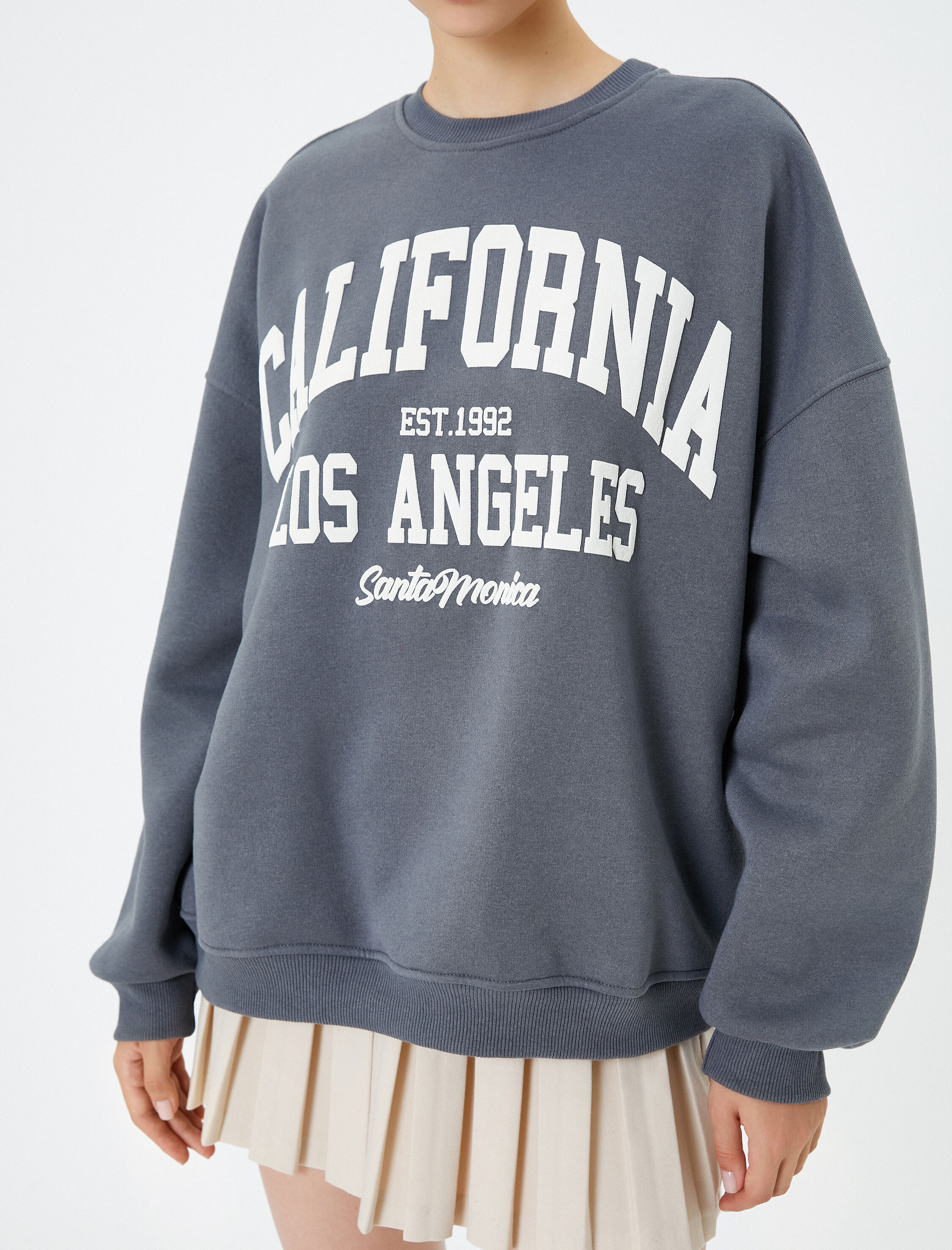   Kolej Sweatshirt Şardonlu Rahat Kalıp Uzun Baskılı