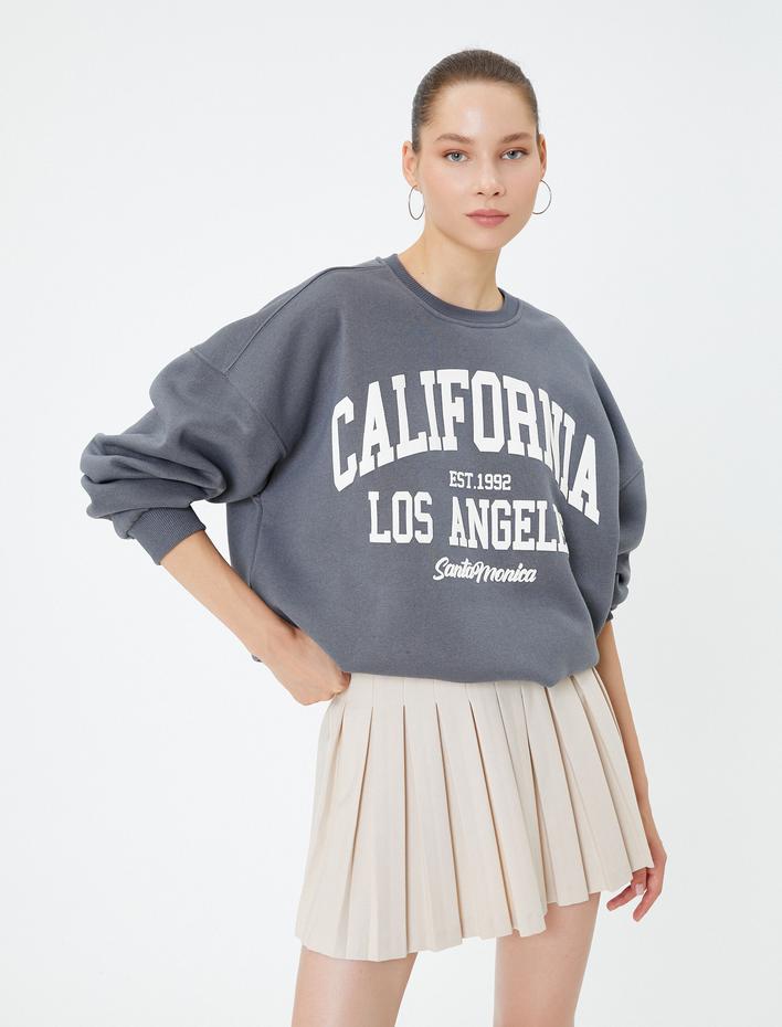  Kolej Sweatshirt Şardonlu Rahat Kalıp Uzun Baskılı
