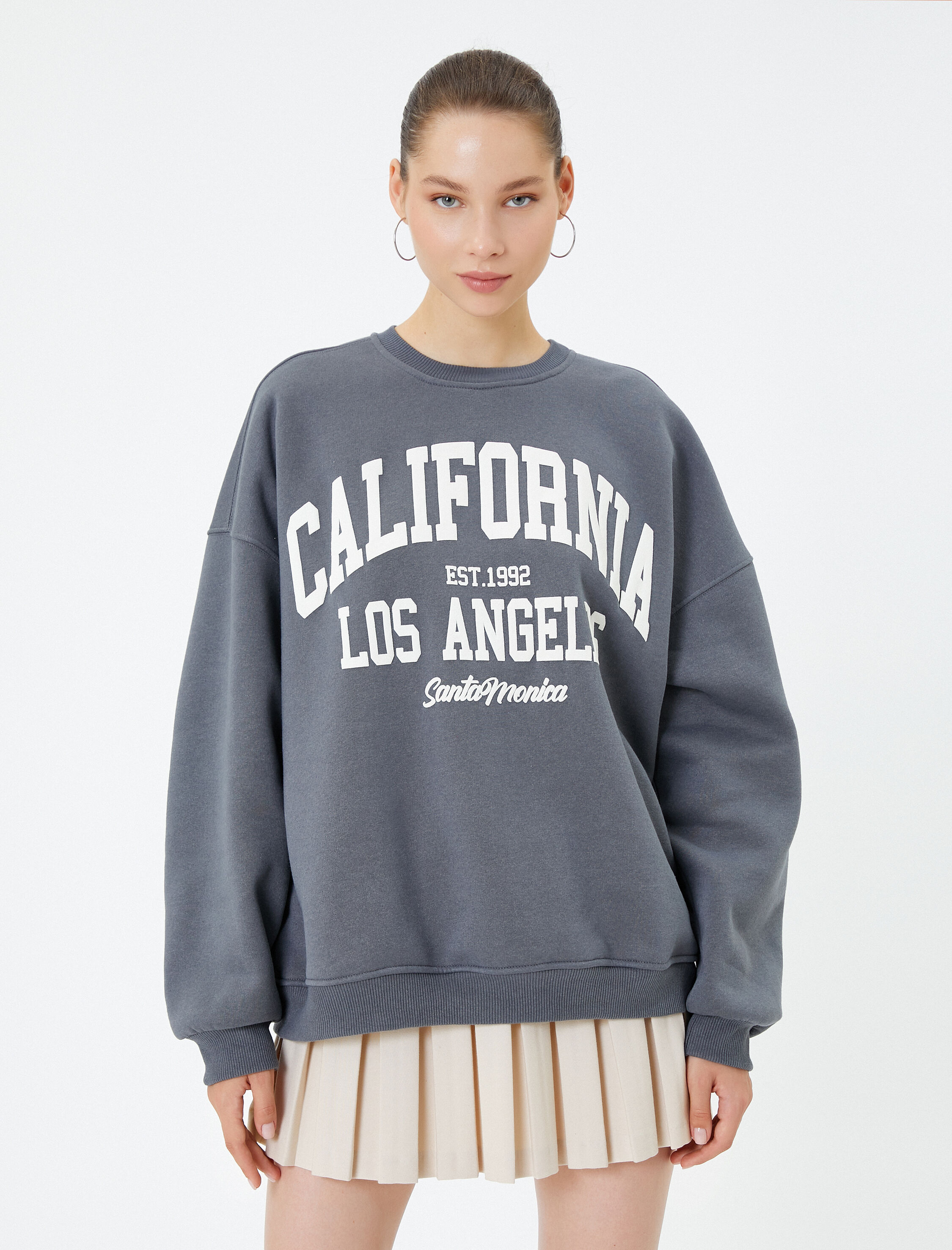   Kolej Sweatshirt Şardonlu Rahat Kalıp Uzun Baskılı