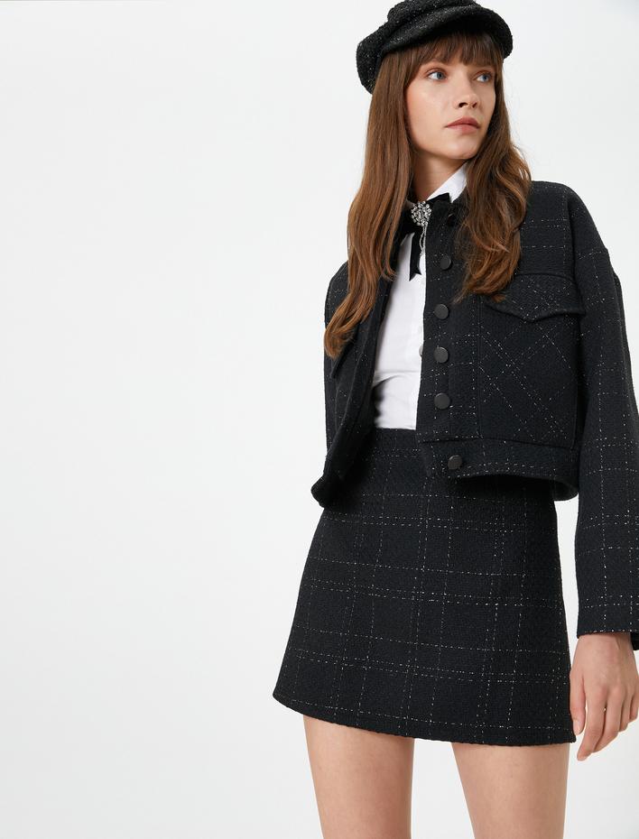  Tüvit Mini Etek Ekose Desenli