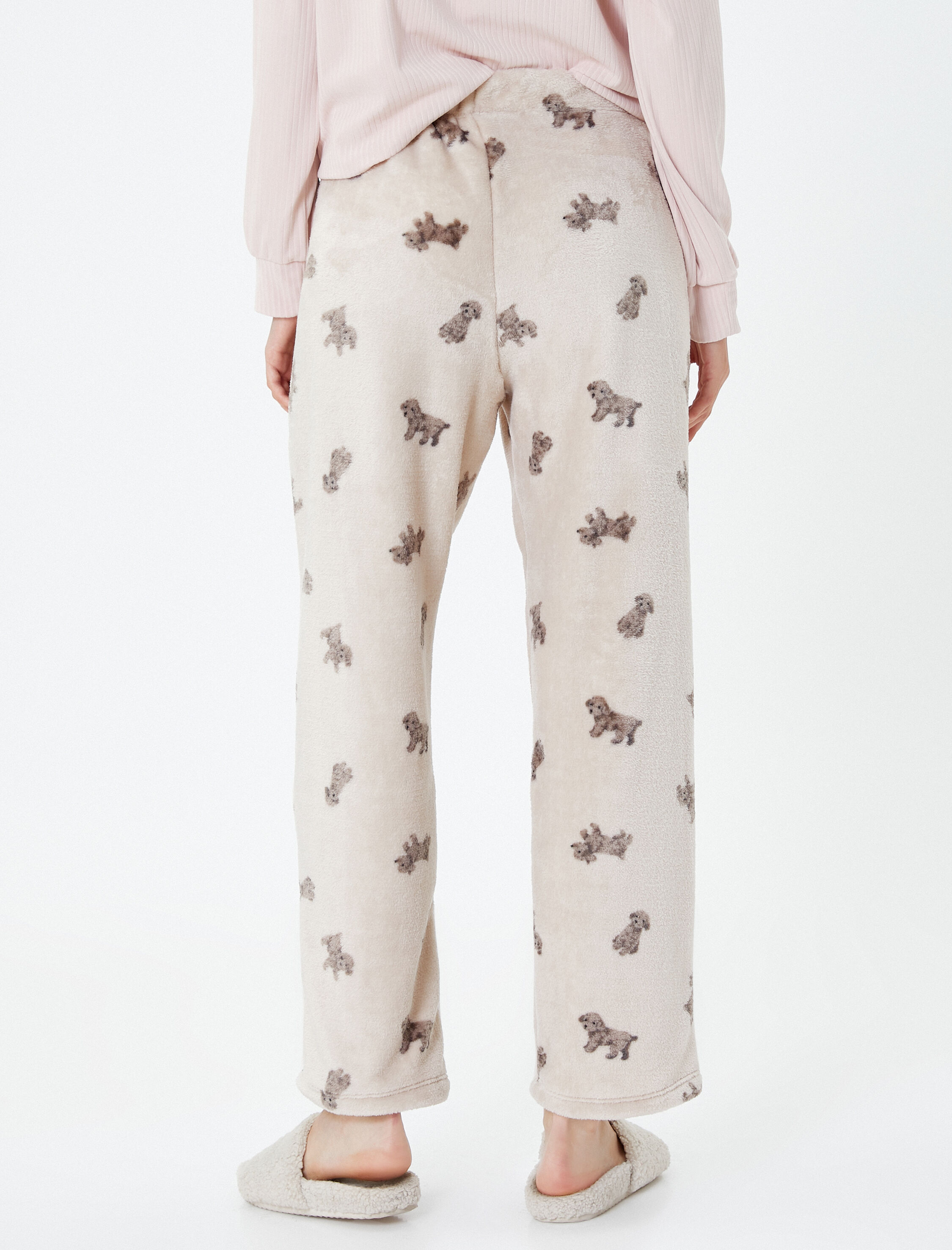   Peluş Pijama Altı Geniş Paça Rahat Kesim Köpek Baskılı