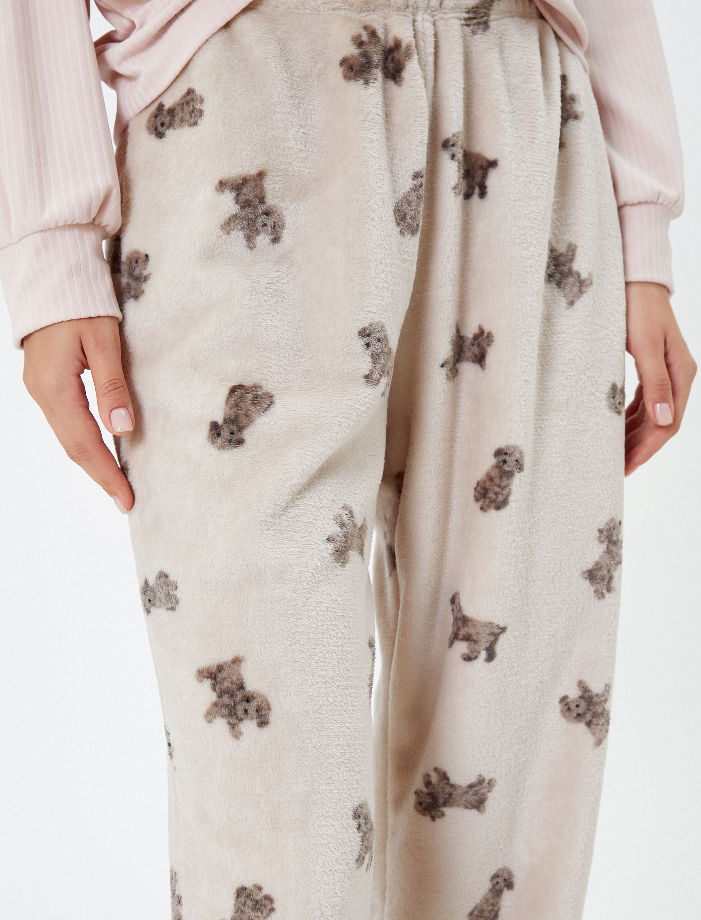   Peluş Pijama Altı Geniş Paça Rahat Kesim Köpek Baskılı