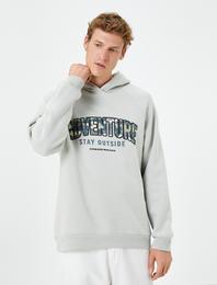 Kapşonlu Sweatshirt Slogan Baskılı Uzun Kollu Ribanalı Şardonlu