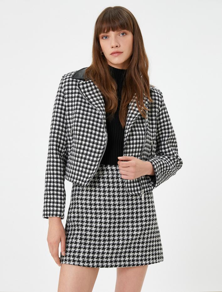  Tüvit Biker Ceket Fermuarlı Cepli Suni Deri Görünümlü Yaka Detaylı