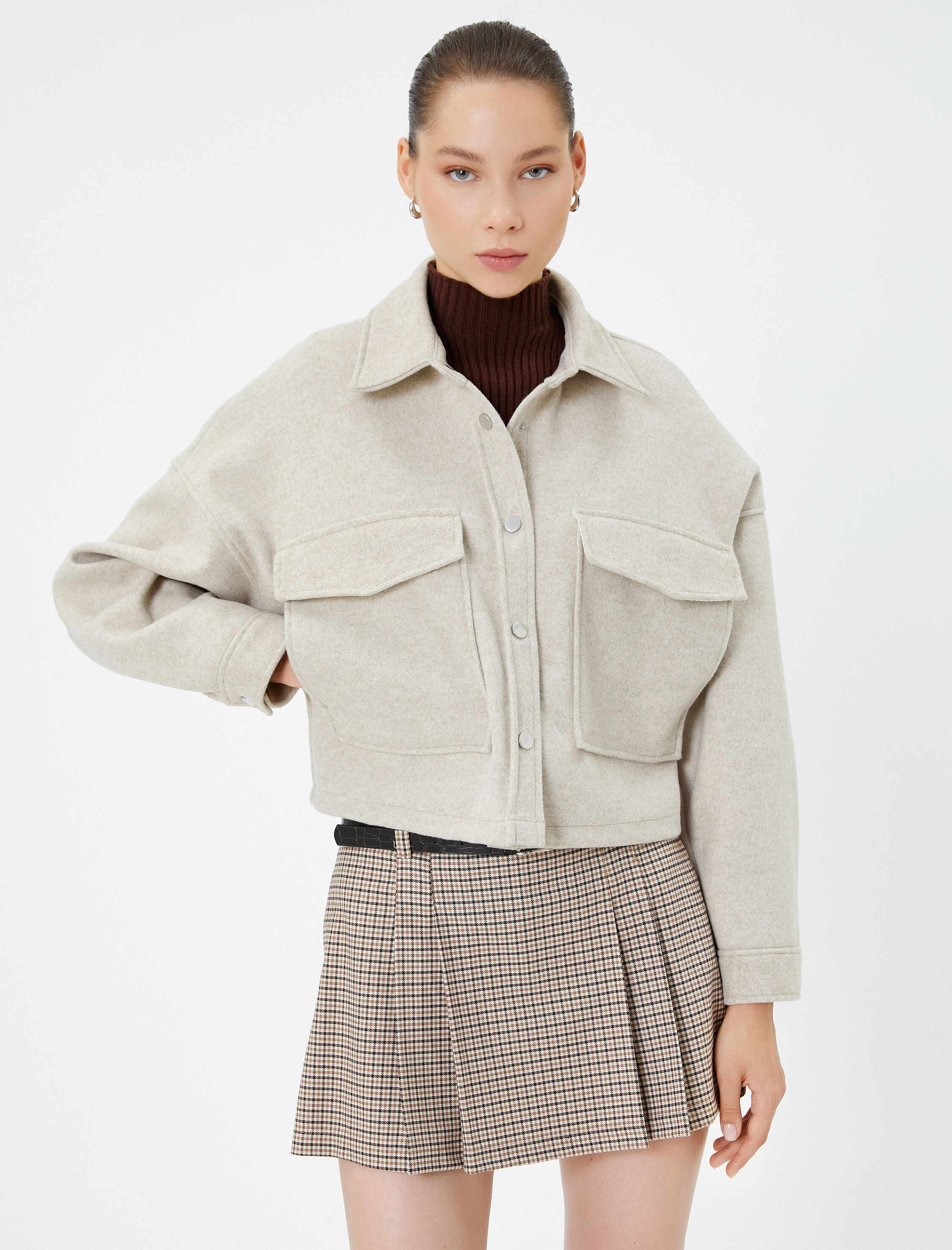   Gömlek Ceket Kapaklı Çift Cep Yumuşak Dokulu Rahat Kalıp