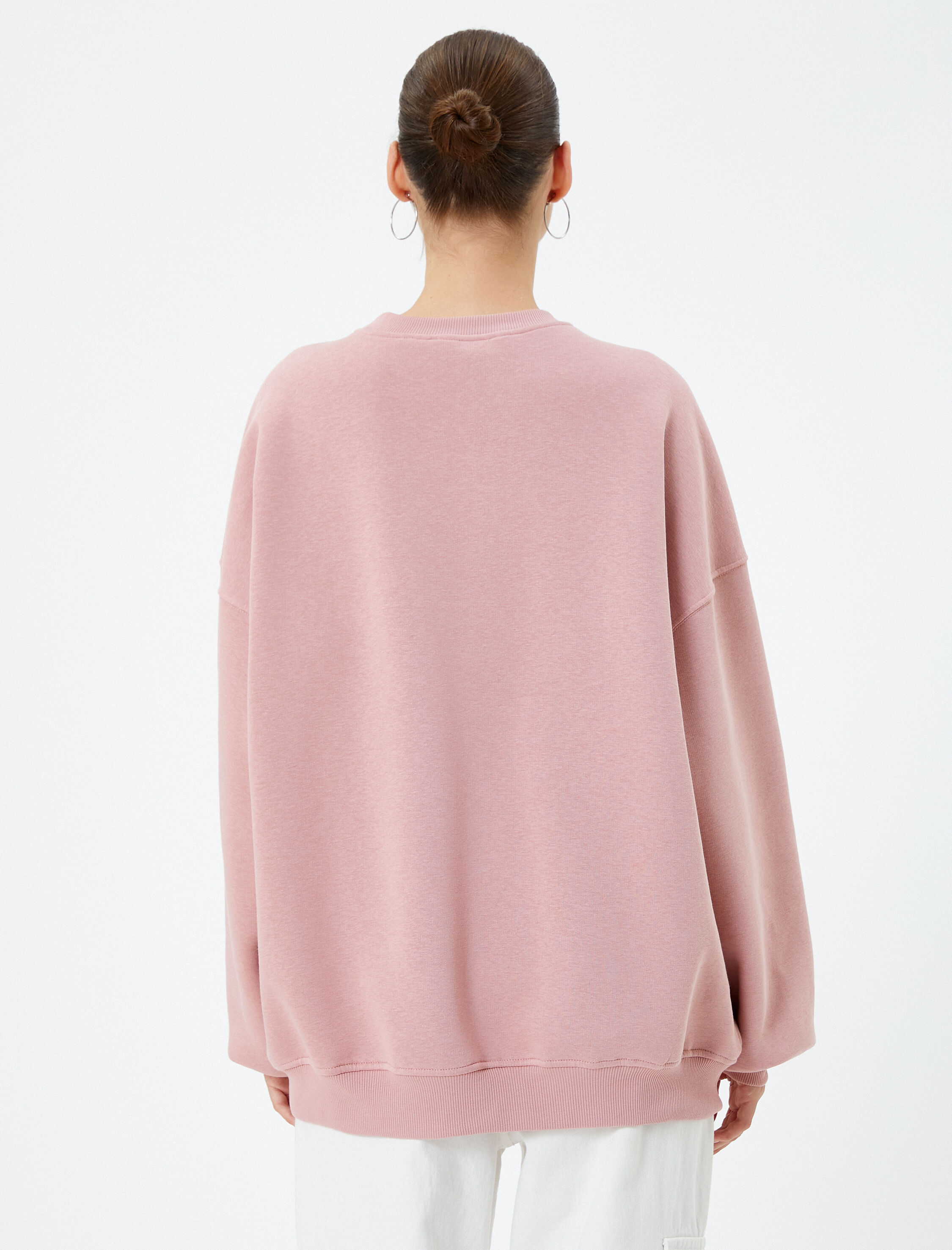   Kolej Sweatshirt Şardonlu Rahat Kalıp Uzun Parıltılı Baskılı Pamuklu