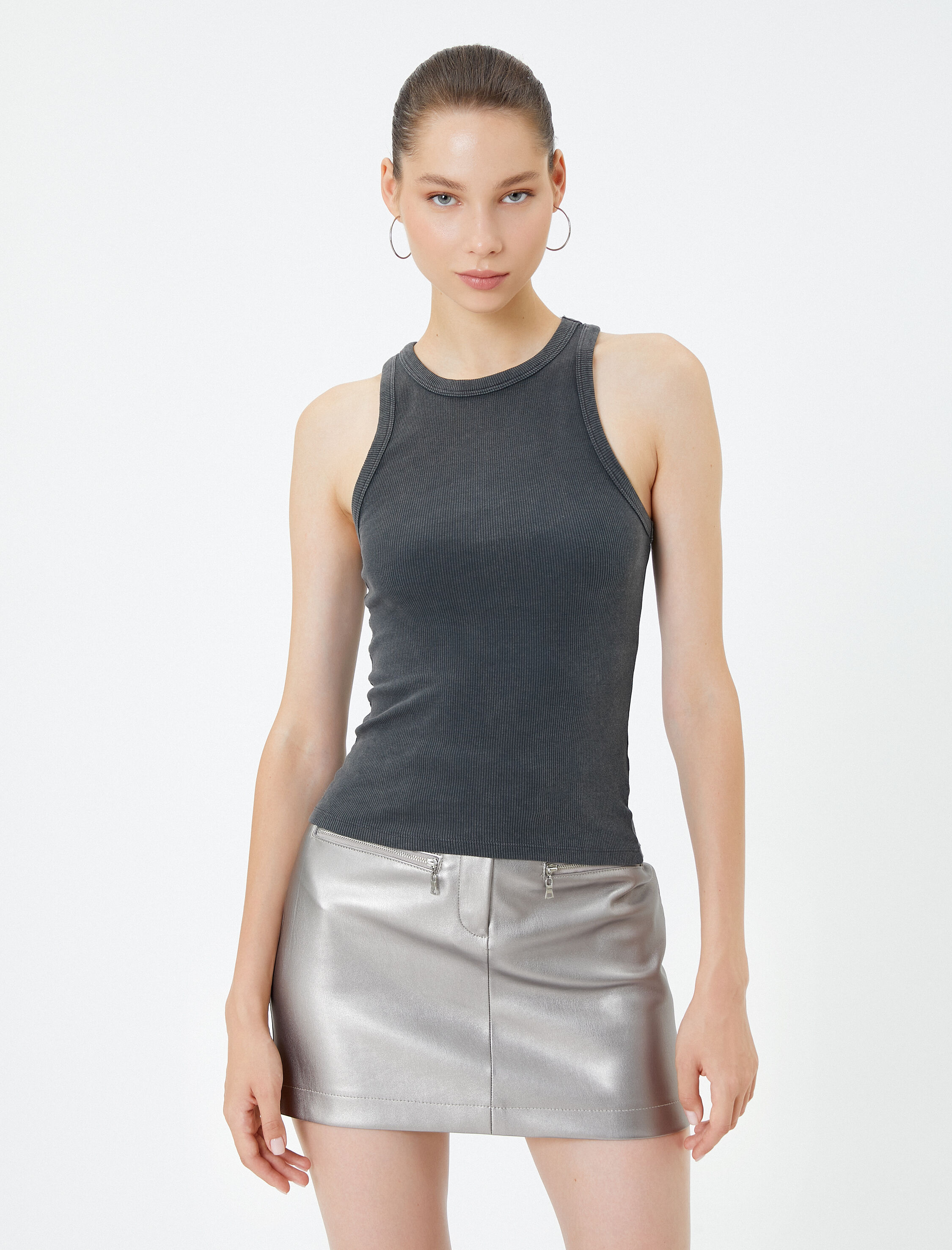   Halter Yaka Atlet Yıkamalı Ribanalı Pamuklu Slim Fit