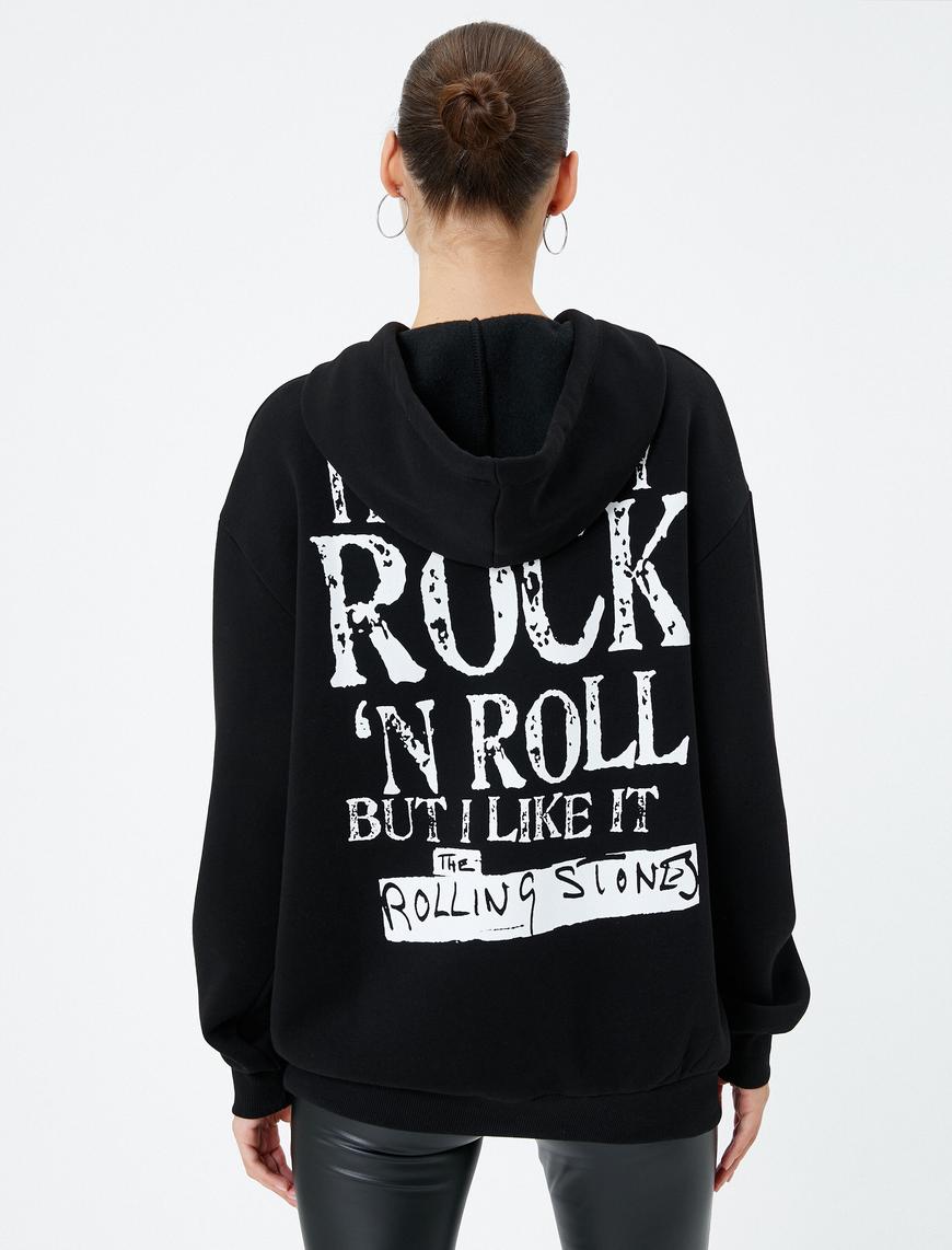   The Rolling Stones Kapşonlu Oversize Sweatshirt Lisanslı Arkası Baskılı Şardonlu Kanguru Cepli