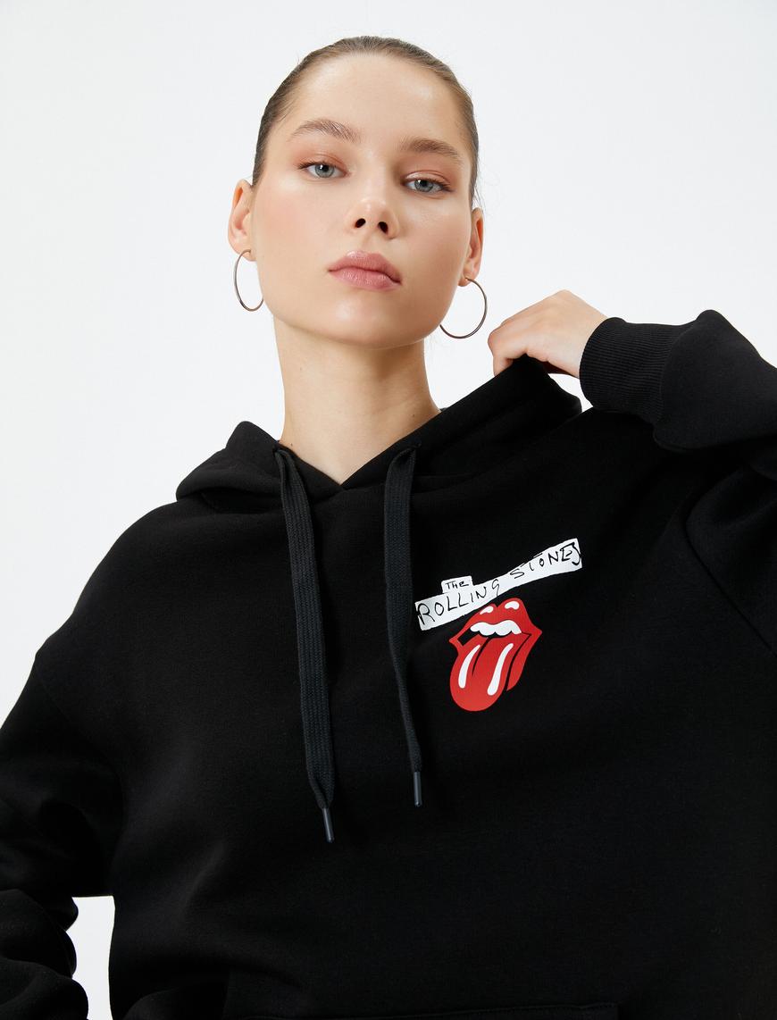   The Rolling Stones Kapşonlu Oversize Sweatshirt Lisanslı Arkası Baskılı Şardonlu Kanguru Cepli