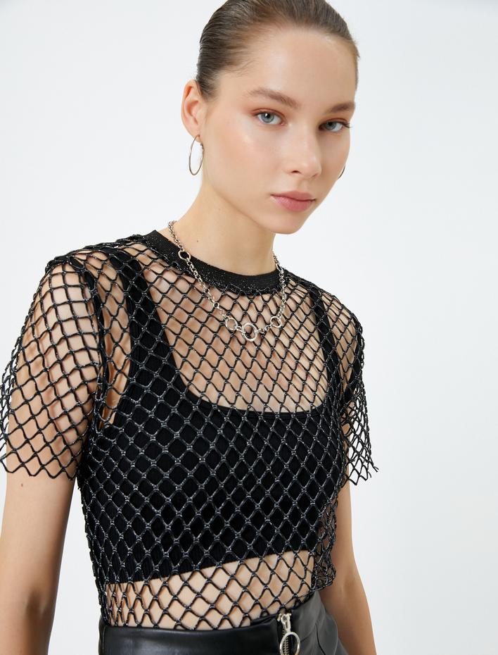  File Tişört Kısa Kollu Bisiklet Yaka Parıltı Detaylı