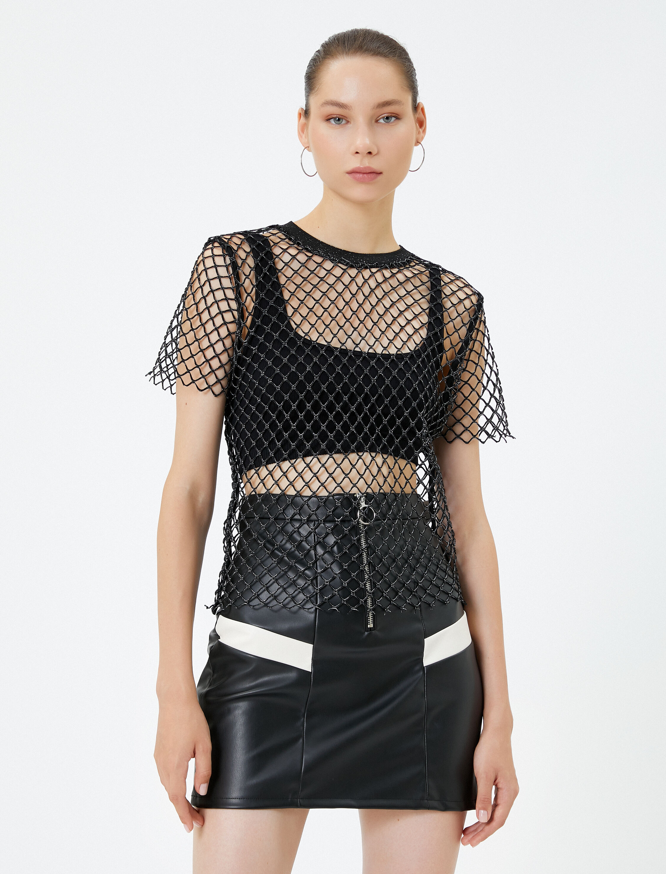   File Tişört Kısa Kollu Bisiklet Yaka Parıltı Detaylı