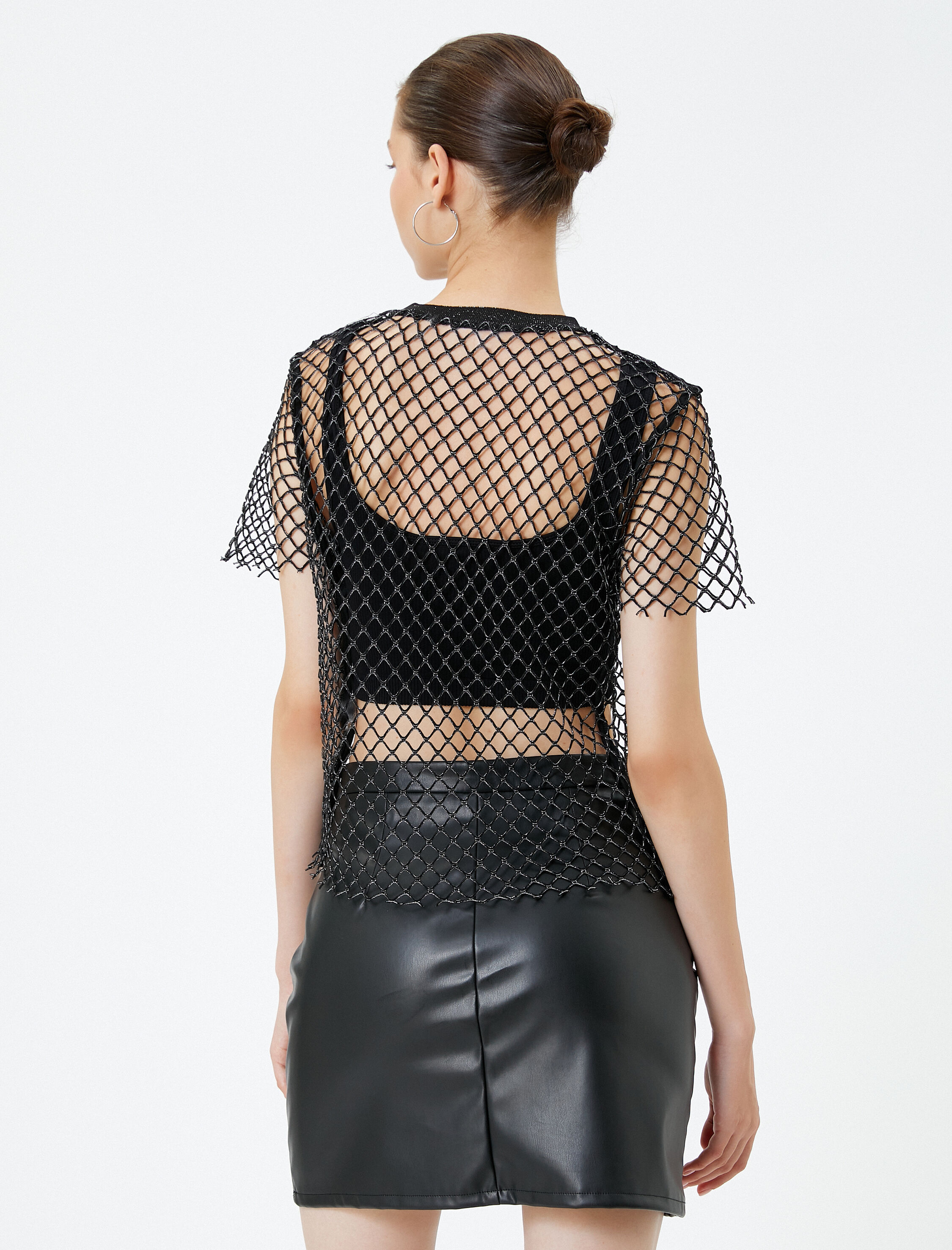   File Tişört Kısa Kollu Bisiklet Yaka Parıltı Detaylı