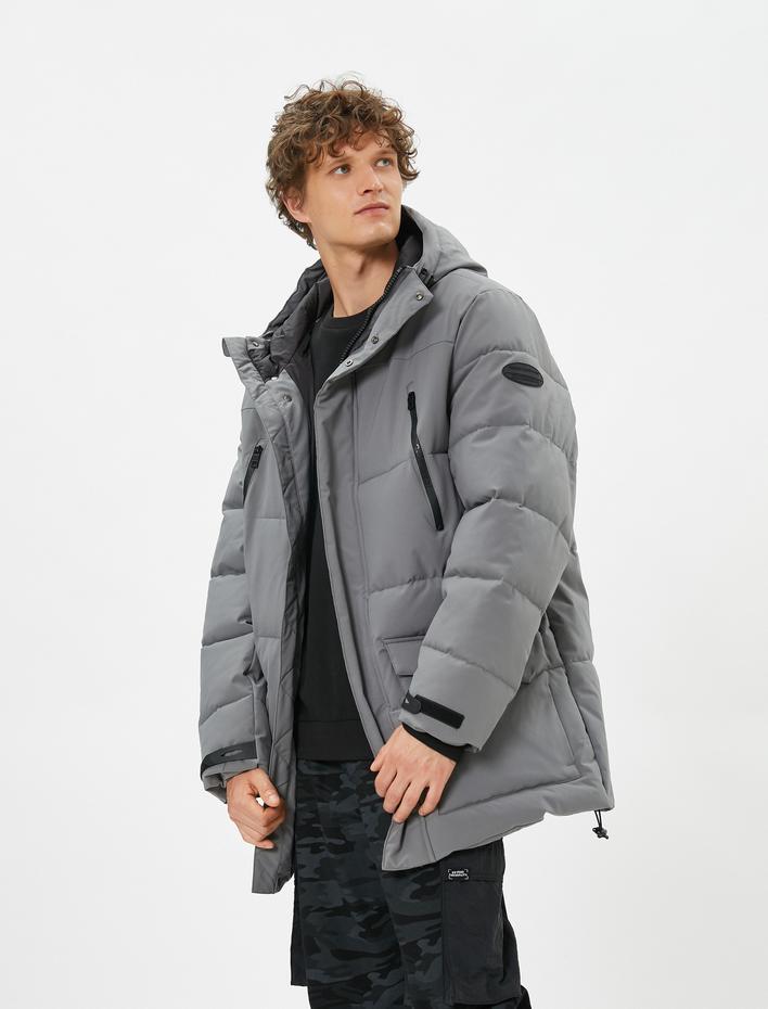  Şişme Mont Kapşonlu Fermuarlı Cep Detaylı Çıtçıt Düğmeli